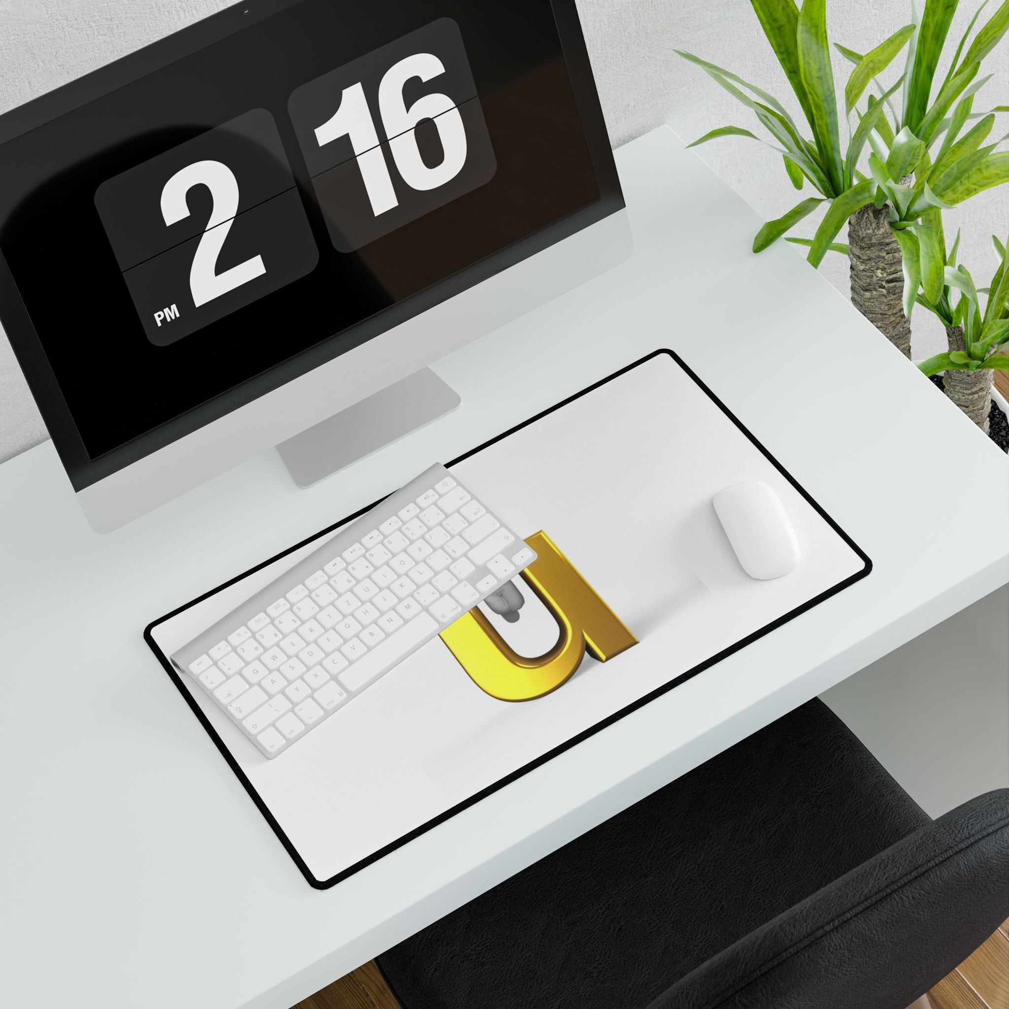 3D Gold Letter U with Figure Desk Mat | Large Mouse Pad