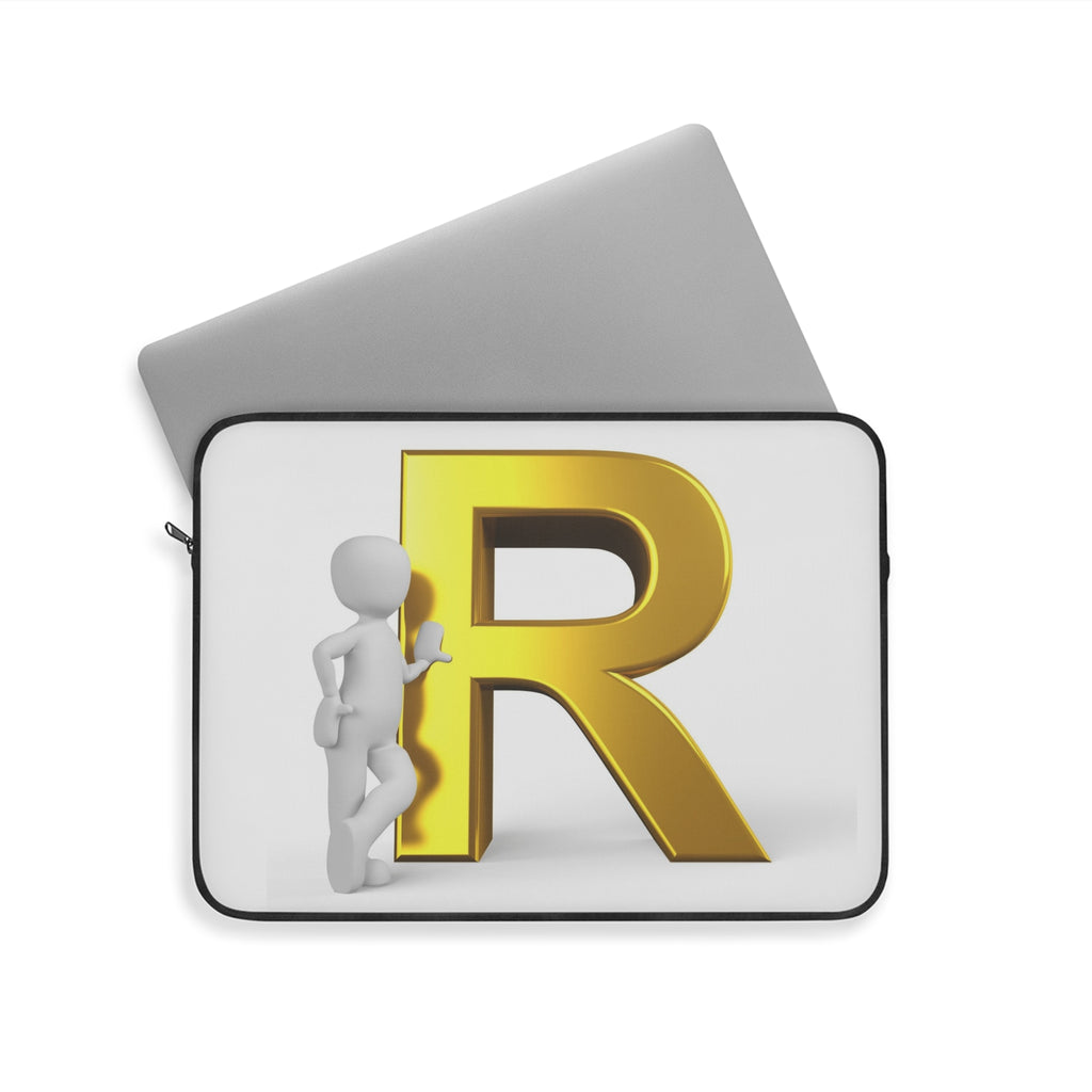 Gold Letter R with 3D Figure Laptop Sleeve | Monogram Initial R