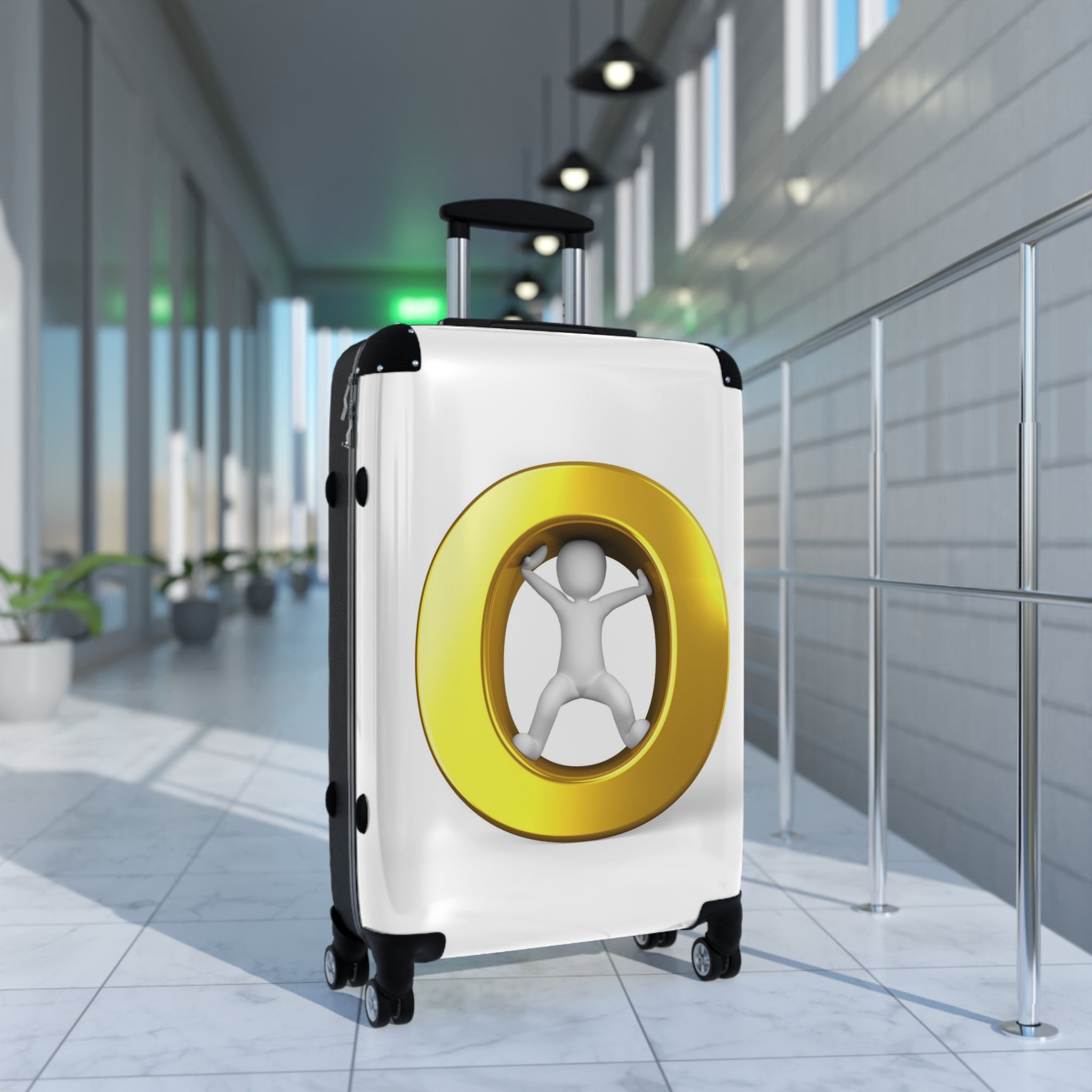 Gold Letter O Figure Suitcase | Luggage with 3D Initial