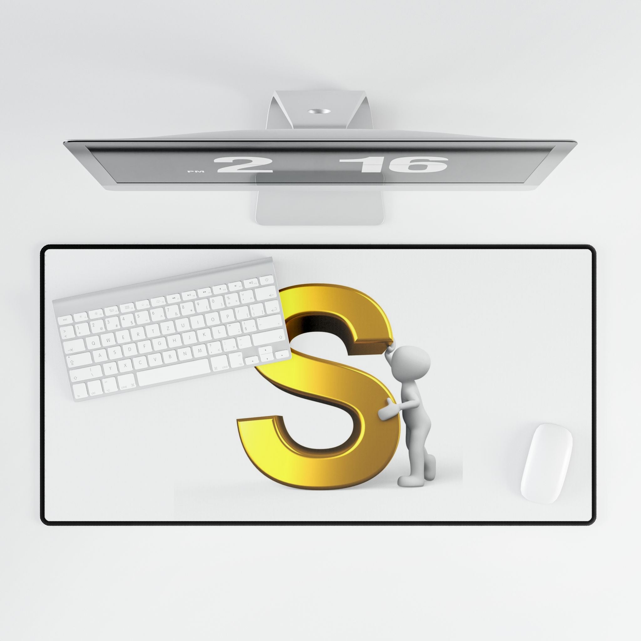 Gold Letter S with 3D Figure Desk Mat | Personalized Initial Desk Mat