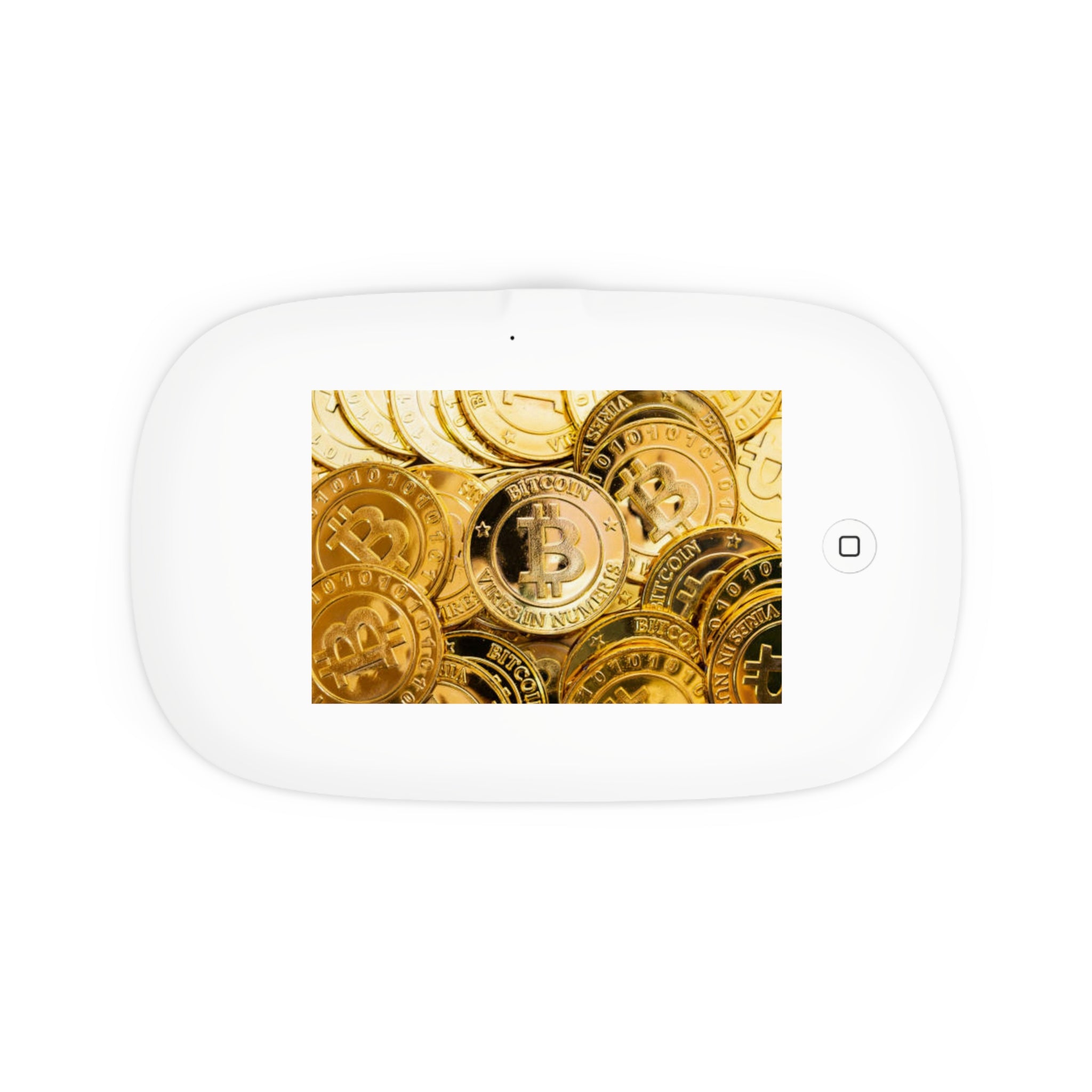Golden Bitcoin Coins UV Phone Sanitizer and Wireless Charging Pad | Crypto Design