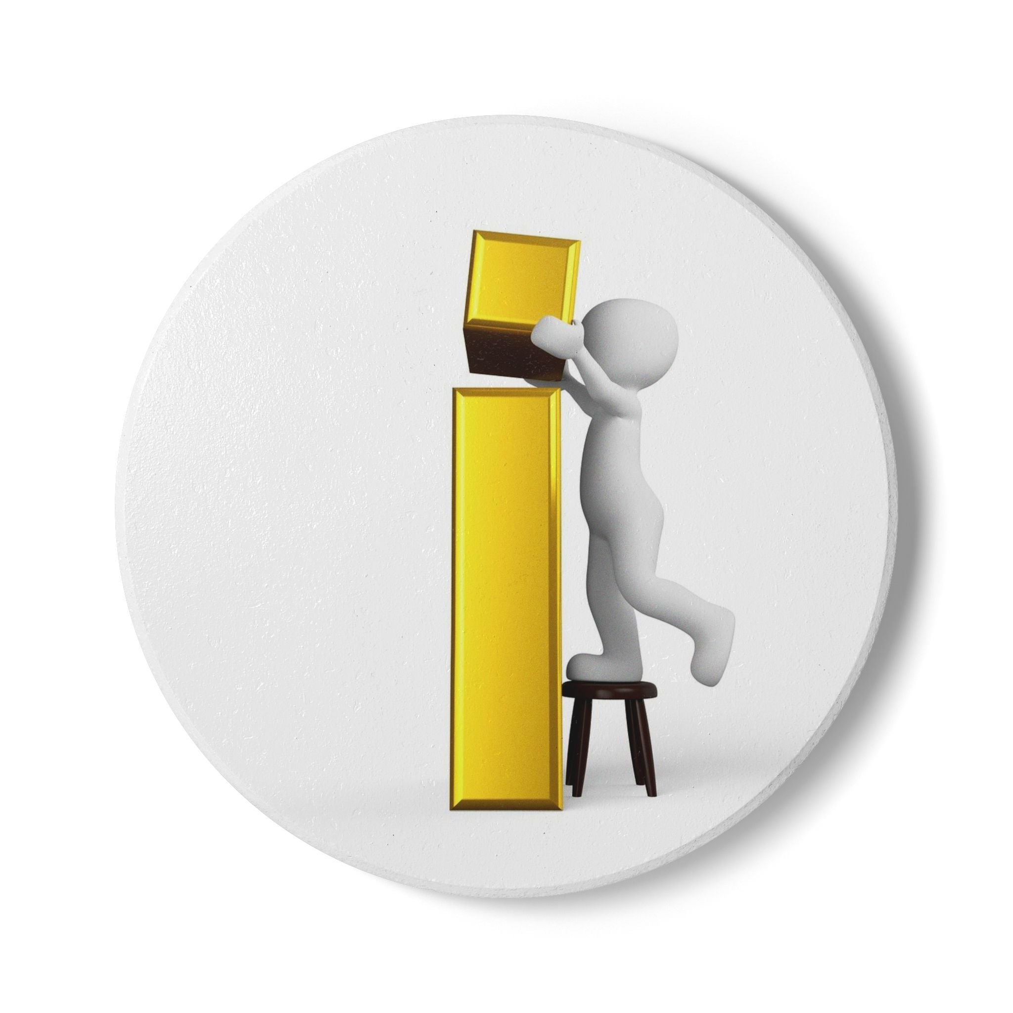 3D Person Building Gold Letter i Ceramic Coaster | Cork Back