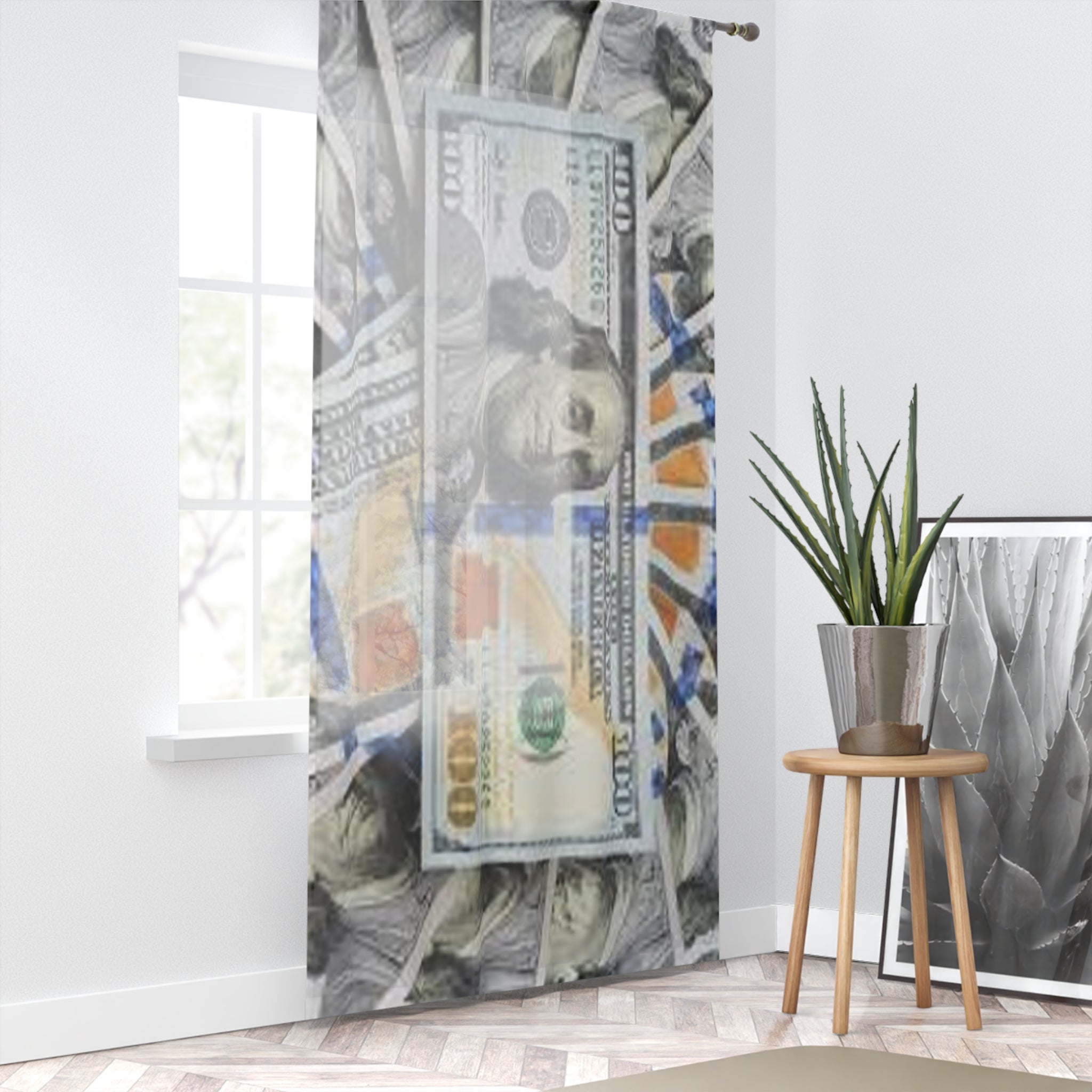 US Dollar Money Print Window Curtain | Cash Pattern, Benjamin Franklin Design