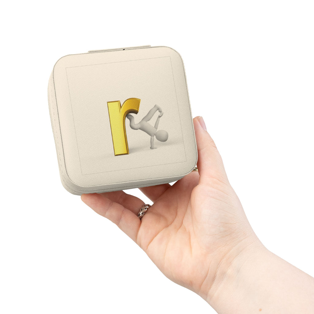 Monogram R Initial Jewelry Travel Case | Compact Pink Portable Organizer