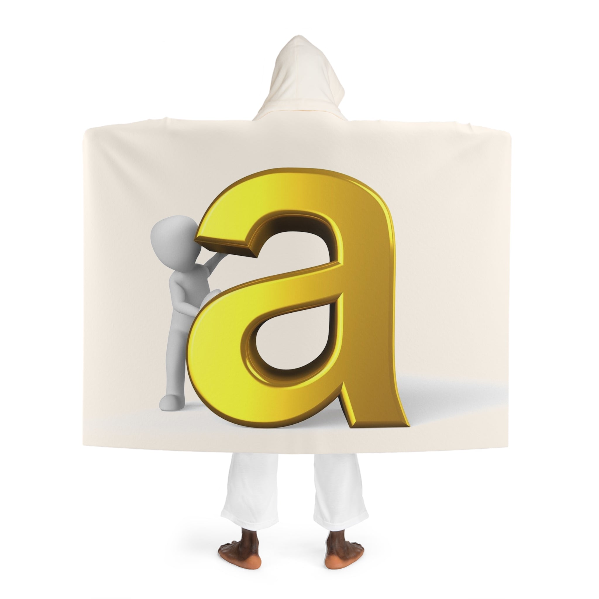 Gold letter A With Figure Hooded Sherpa Fleece Blanket