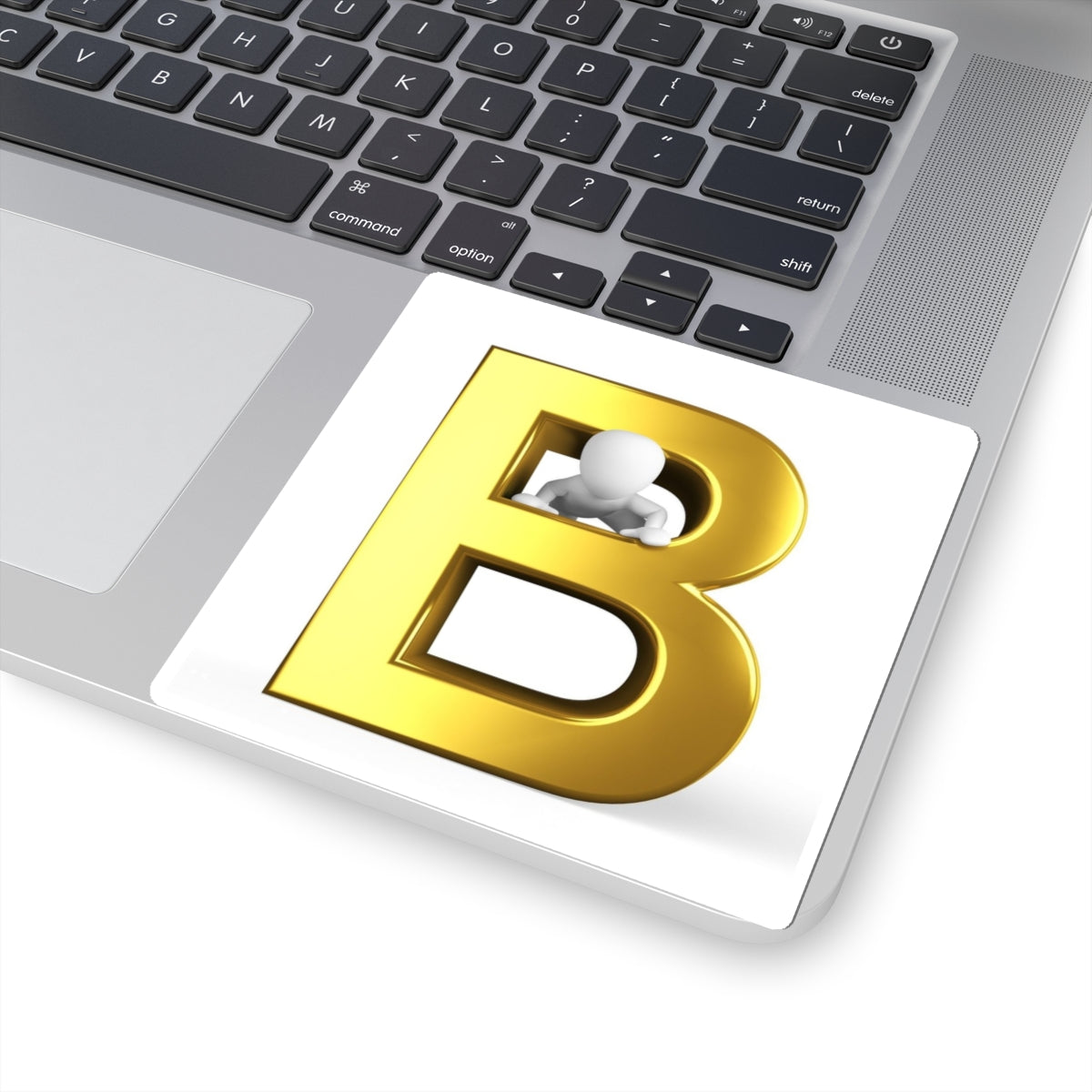 Gold 3D Letter B with Figure kiss-cut sticker | Monogram Sticker
