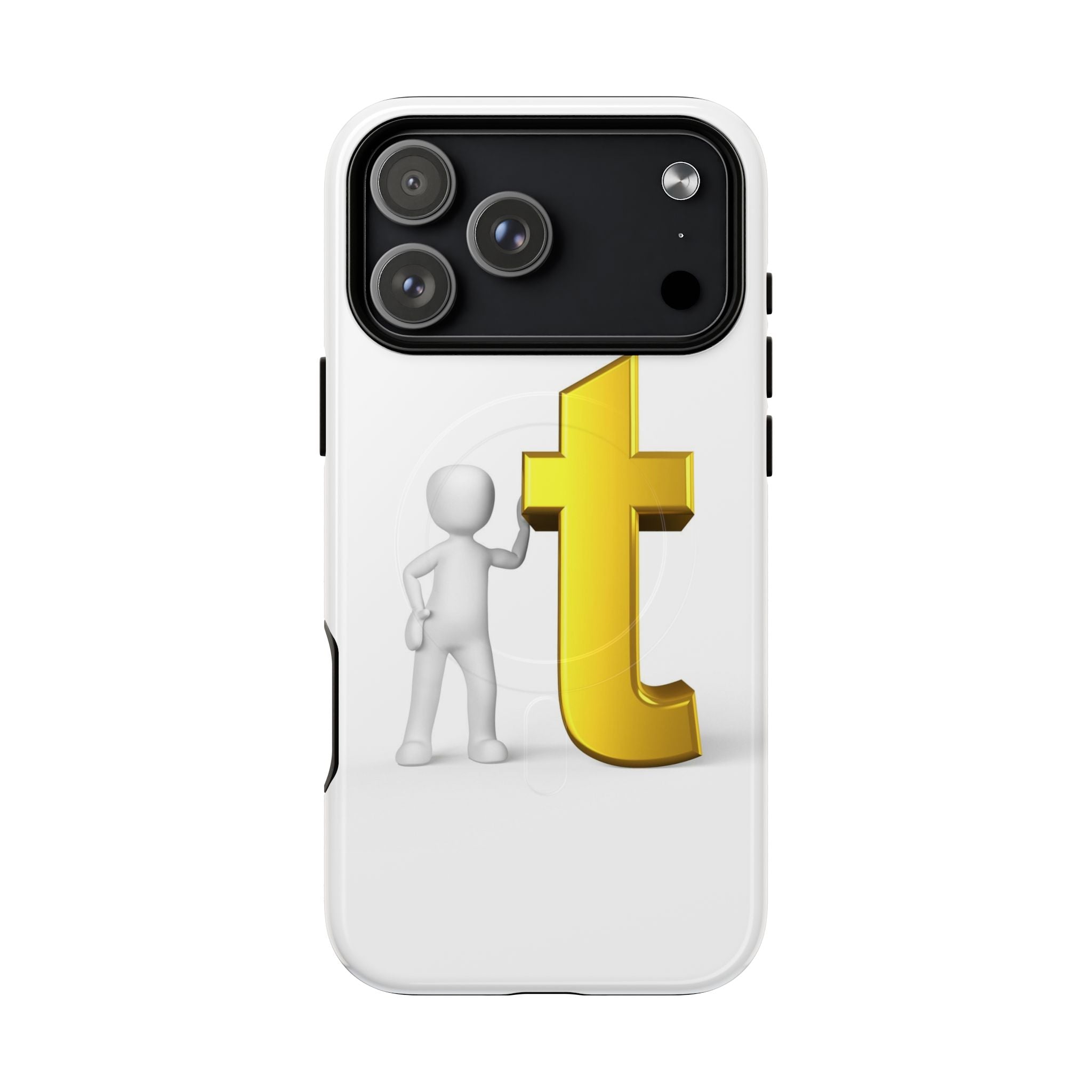 Coque de téléphone 3D Personnage appuyé sur une lettre T dorée | Coque magnétique robuste