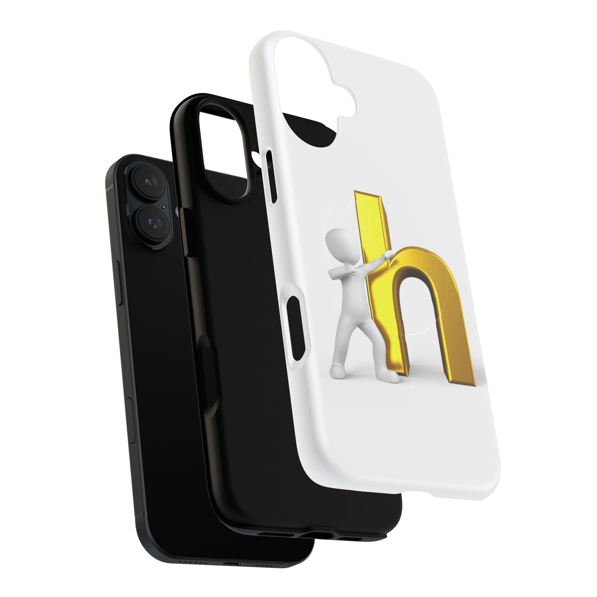 3D Person Pushing Gold Letter h Phone Case | Tough Magnetic Case