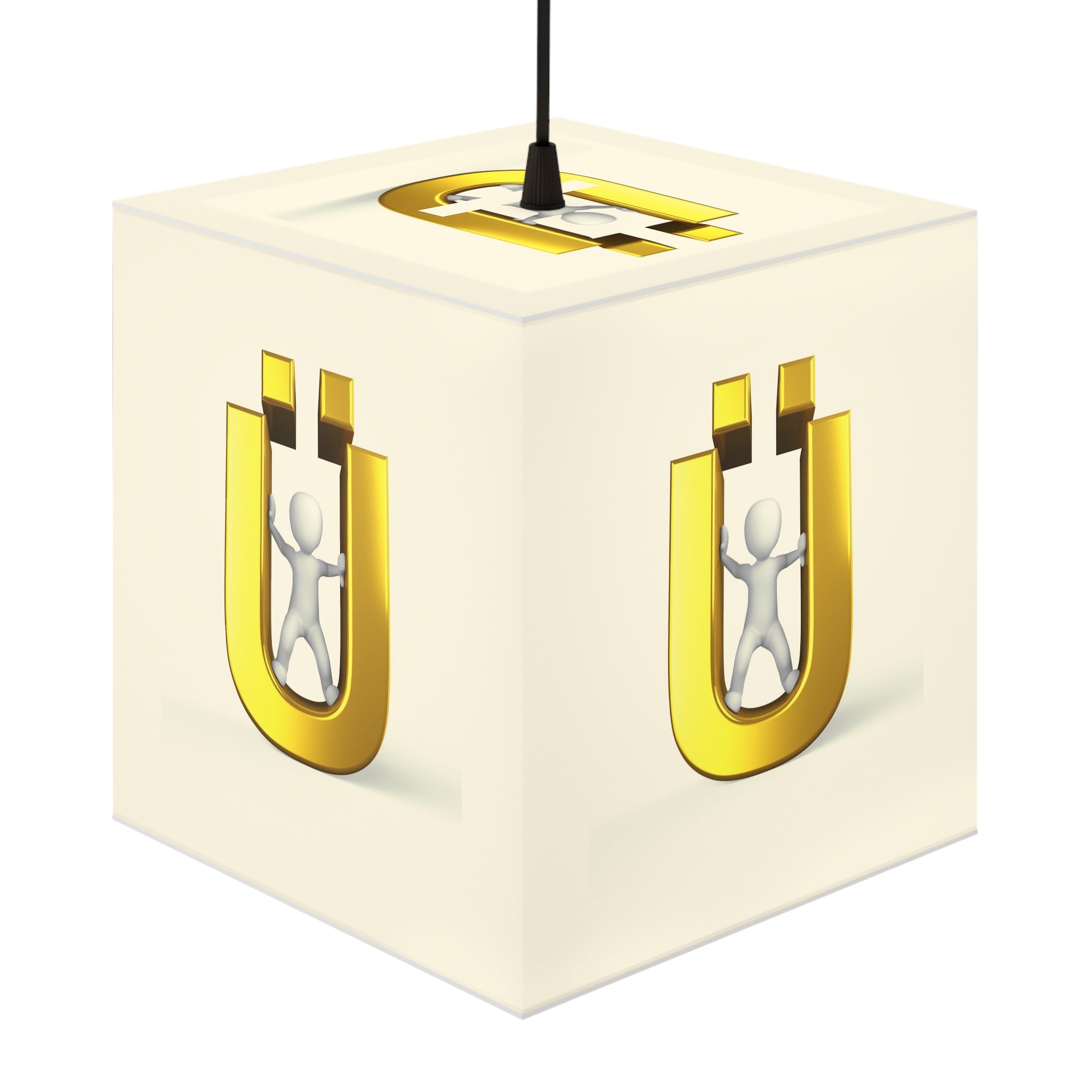 Gold Letter Ü with Figure Light Cube Lamp | Kids Room Nightlight