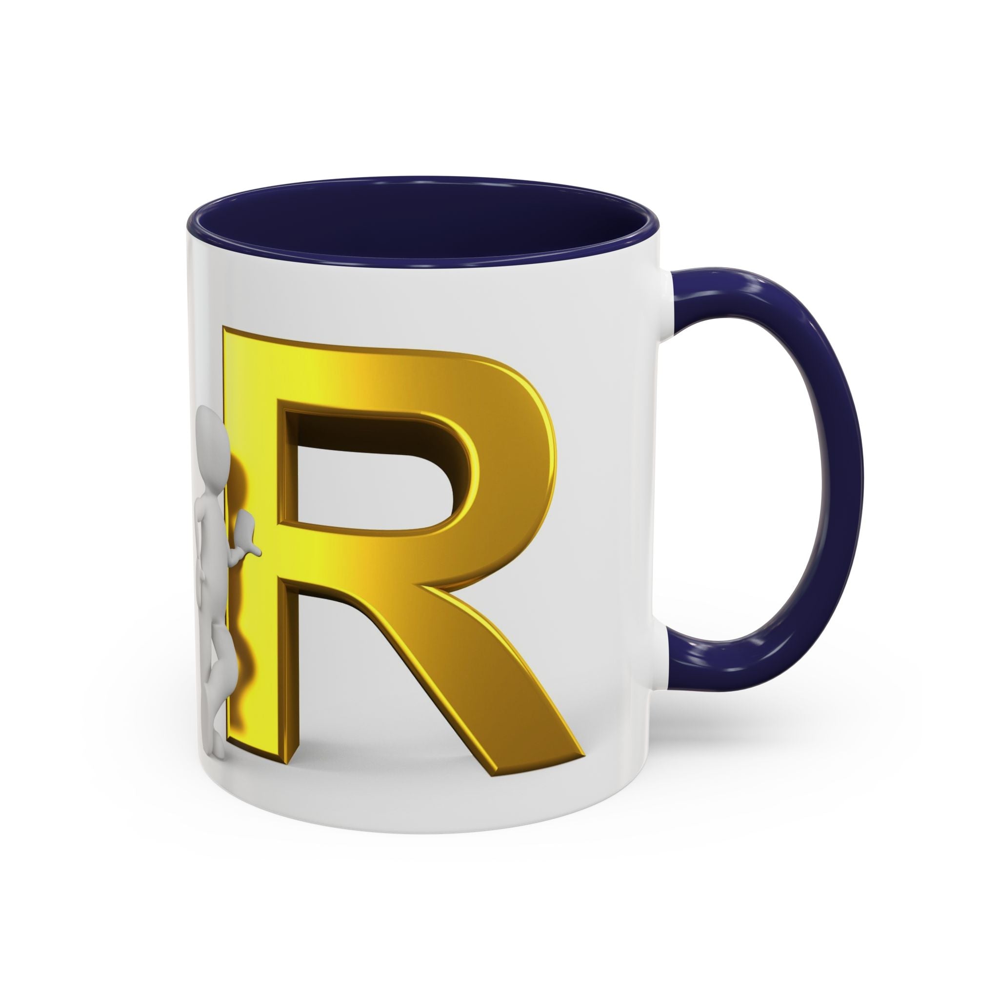 Gold Letter R with 3D Figure Accent Coffee Mug | Monogram Initial Mug