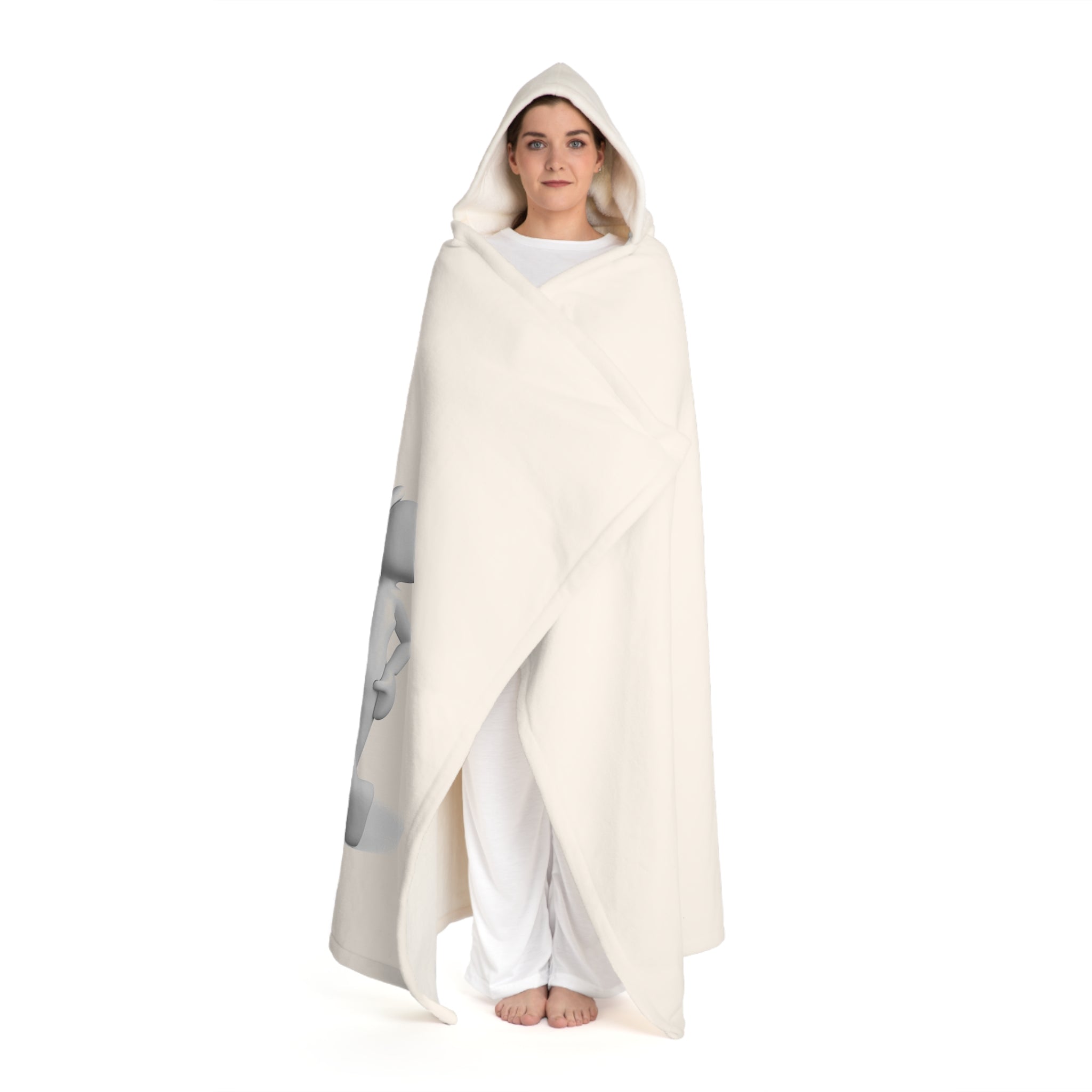 Cream Hooded Sherpa Fleece Blanket | Gold Letter O With figure