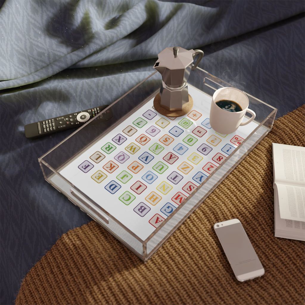 Alphabet Blocks Pattern Acrylic Serving Tray | Pastel Letter Icons