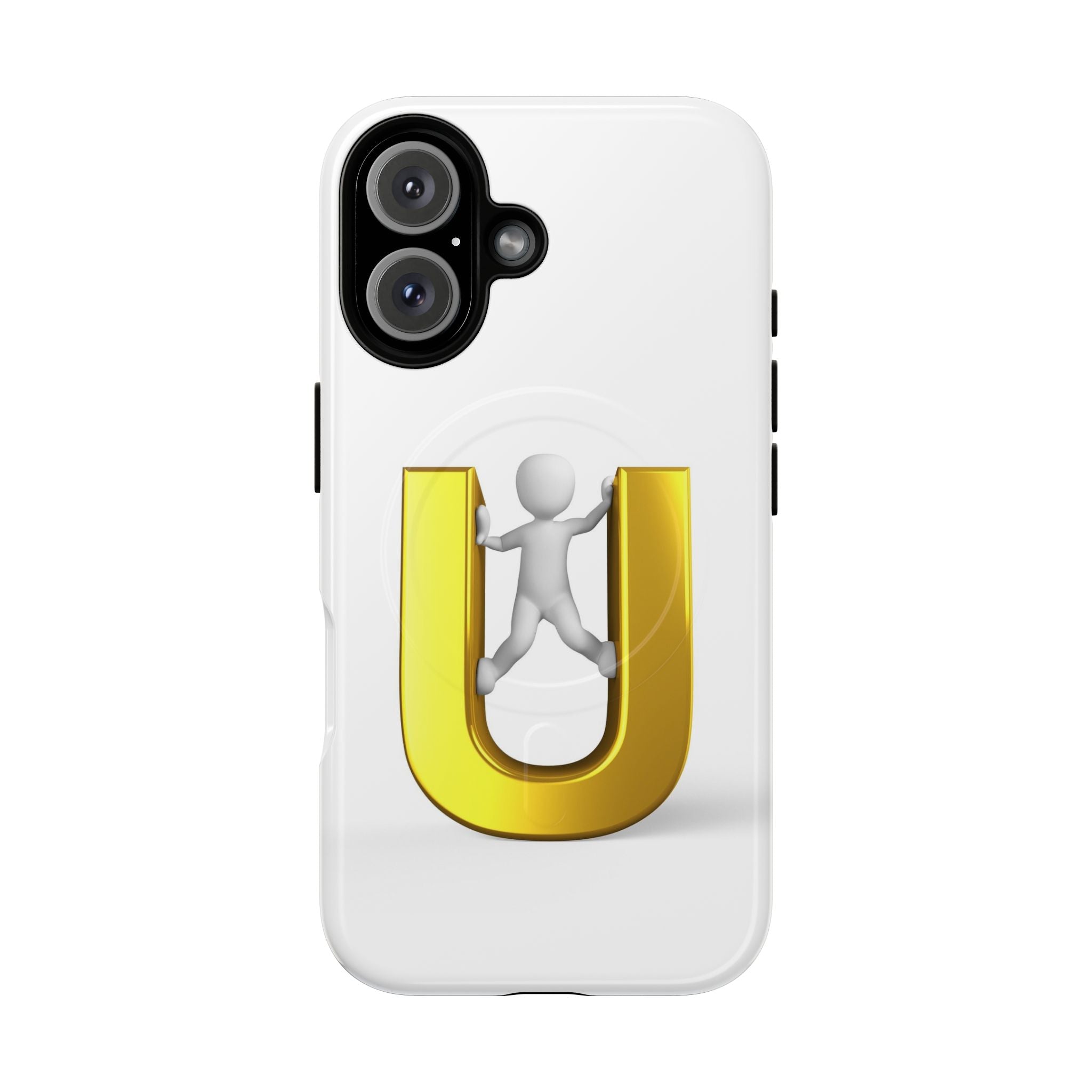 Coque de téléphone en 3D Dorée Lettre U avec Bonhomme Allumette | Coque Magnétique Robuste
