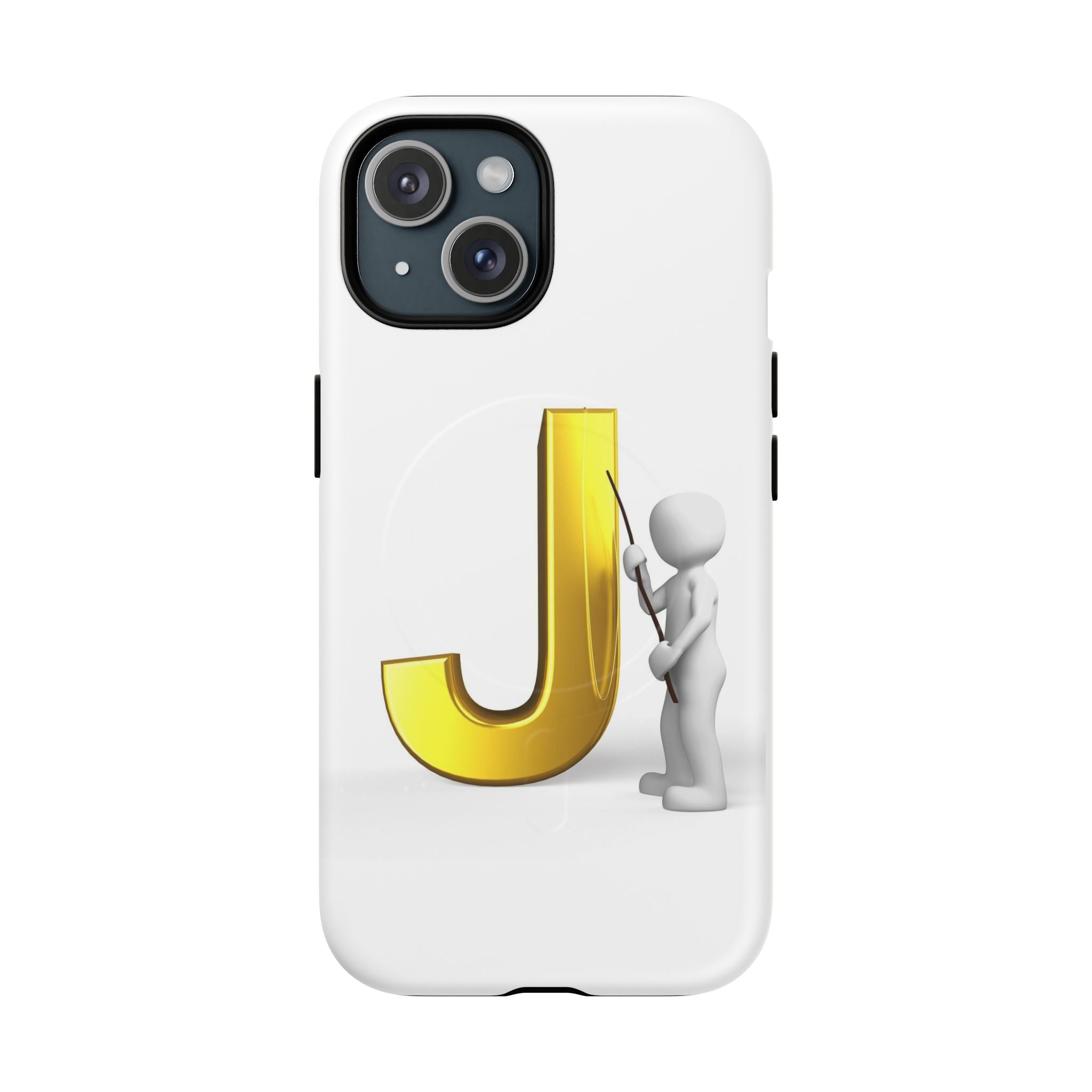 Coque de téléphone aimantée résistante dorée avec lettre J et figure de peintre