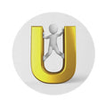 Golden U Letter with Climbing Figure Round Rug | Alphabet Initial Decor