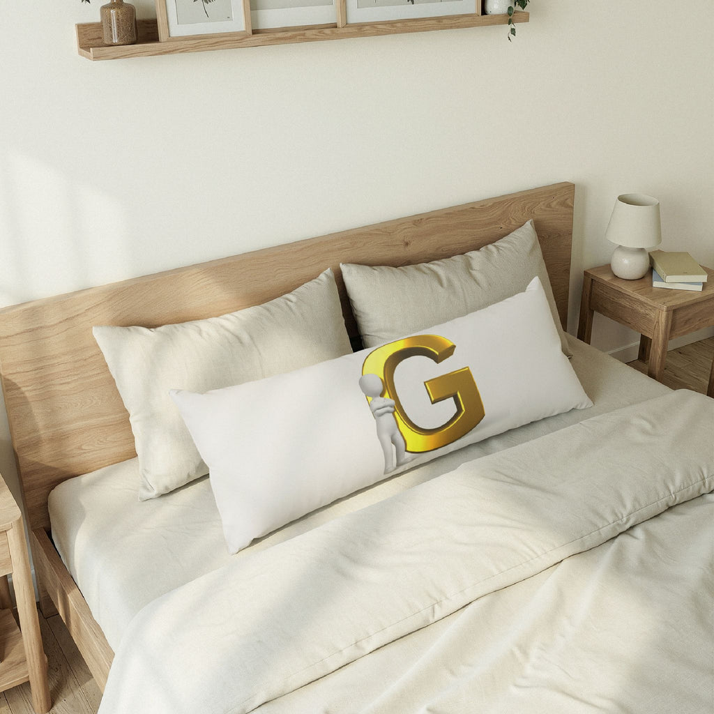 Gold Letter G monogram Body Pillow | Initial G decorative pillow