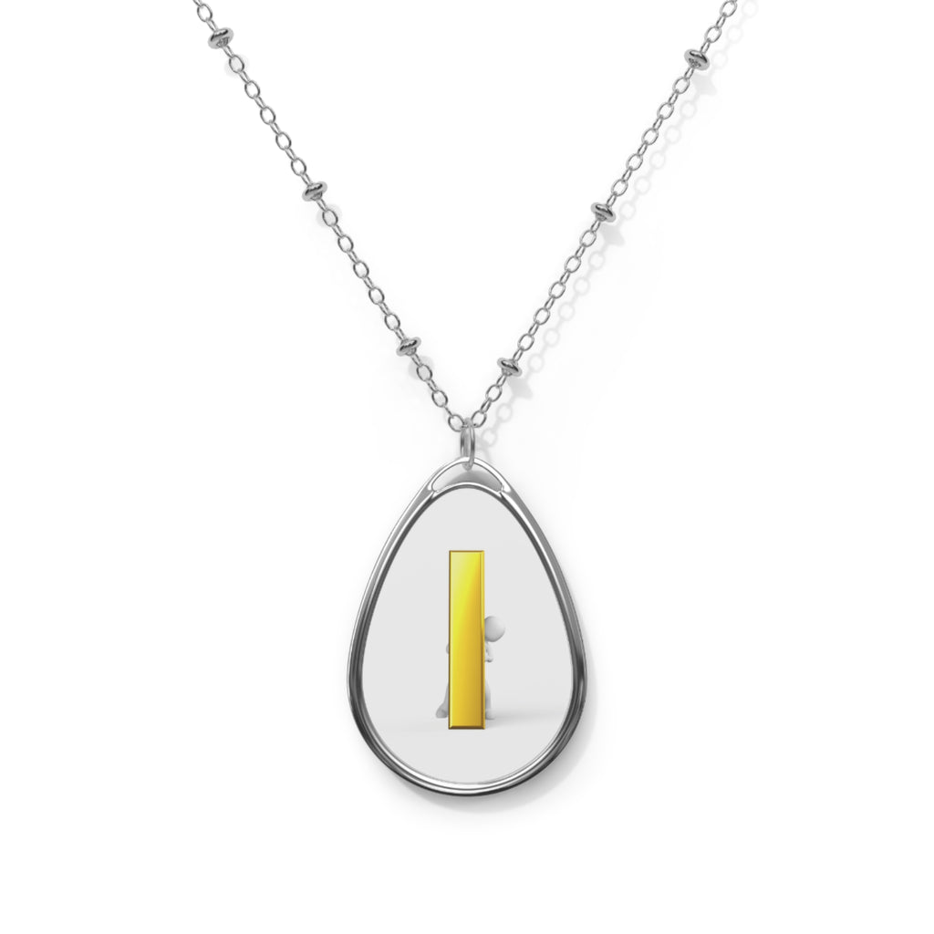 Minimalist Oval Pendant Necklace — Modern Yellow Letter i.