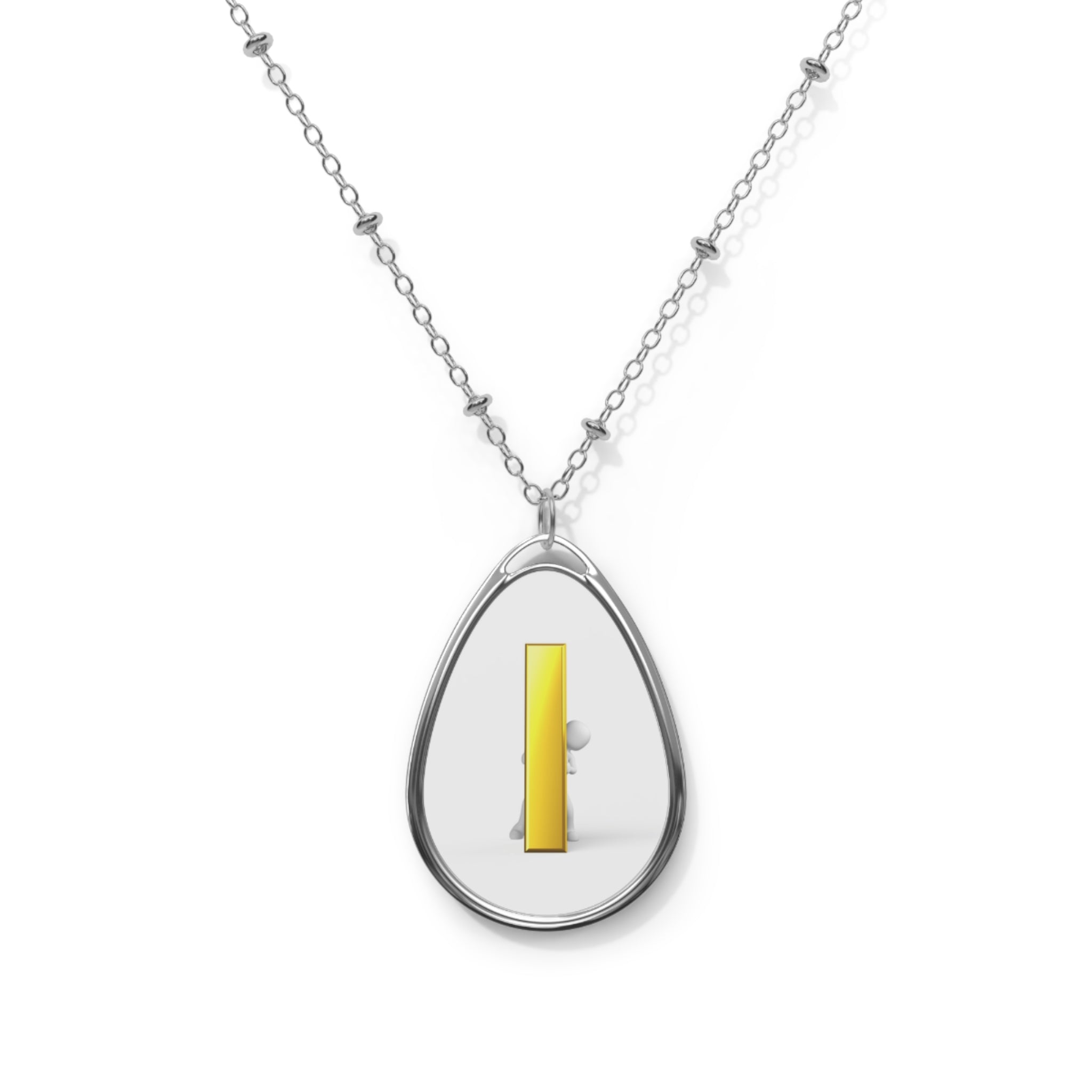 Minimalist Oval Pendant Necklace — Modern Yellow Letter i.
