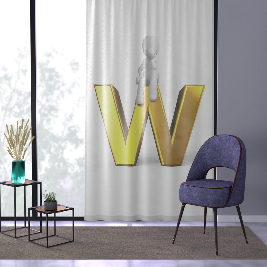 3D Gold Letter W Window Curtain | Letter W Decorative Sheer Curtain
