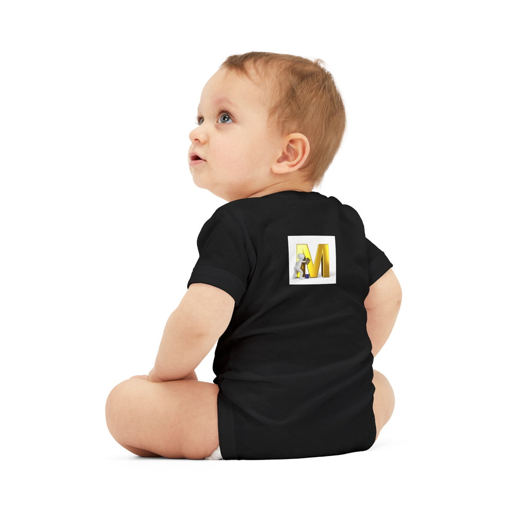 Yellow Letter M with Mouse Onesie | Baby Monogram Initial Infant Bodysuit