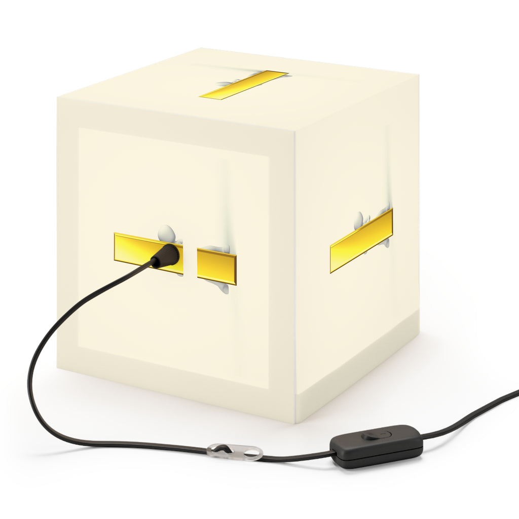 Tiny Figure Peeking Through Gold Letter i Light Cube Lamp | Modern Minimalist Night Light