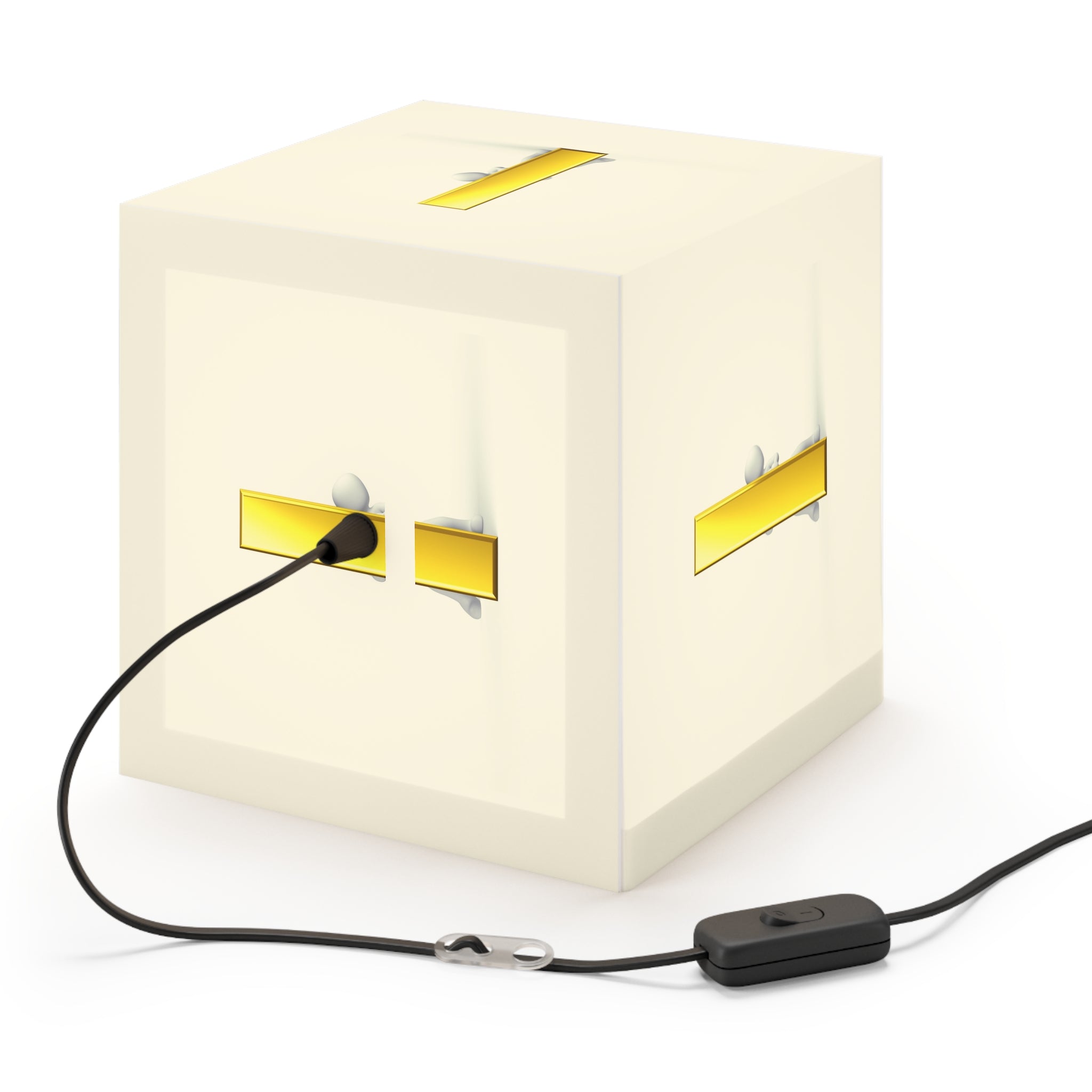 Tiny Figure Peeking Through Gold Letter i Light Cube Lamp | Modern Minimalist Night Light