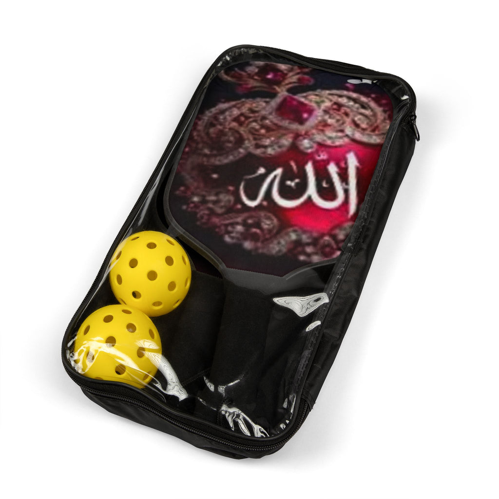 Arabic Calligraphy Allah Pickleball Paddle Kit | Decorative Red Jewel Design
