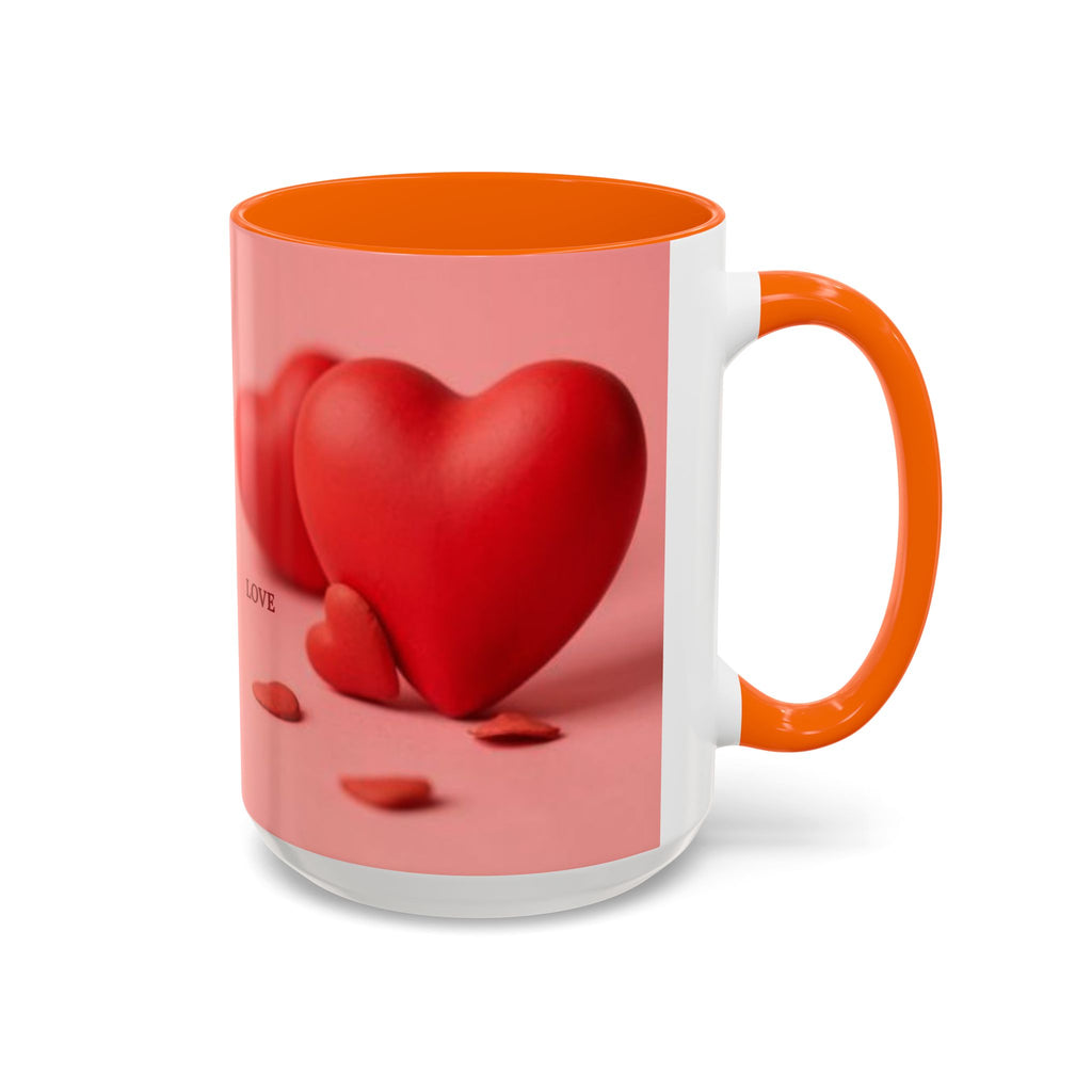 Red Heart Love Design Accent Coffee Mug | Valentine Heart Ceramic Mug