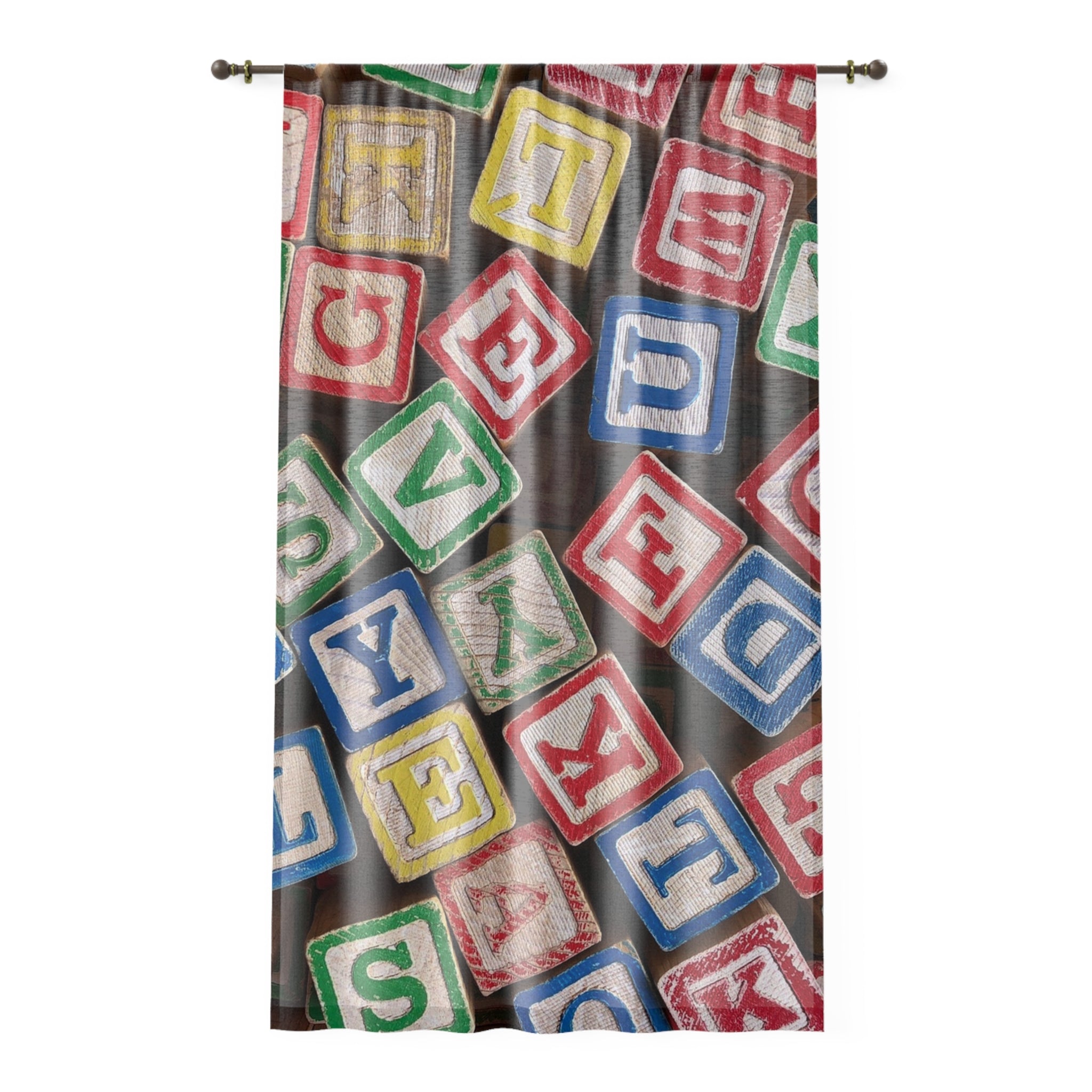 Vintage Alphabet Blocks Window Curtain | Nursery Kids Blocks Pattern