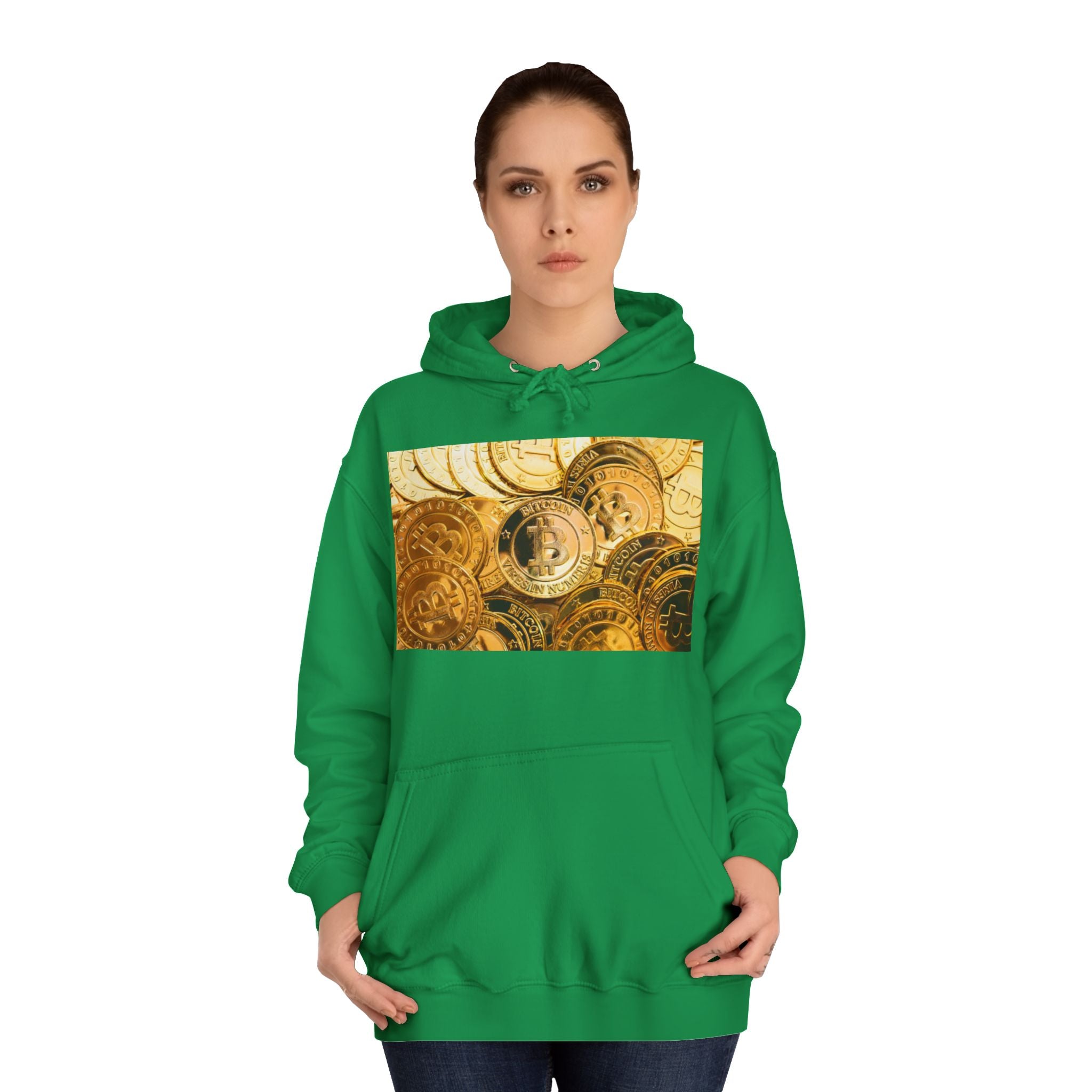 Golden Bitcoin Coins Hoodie | Crypto Cryptocurrency Crypto Art, Digital Currency Apparel