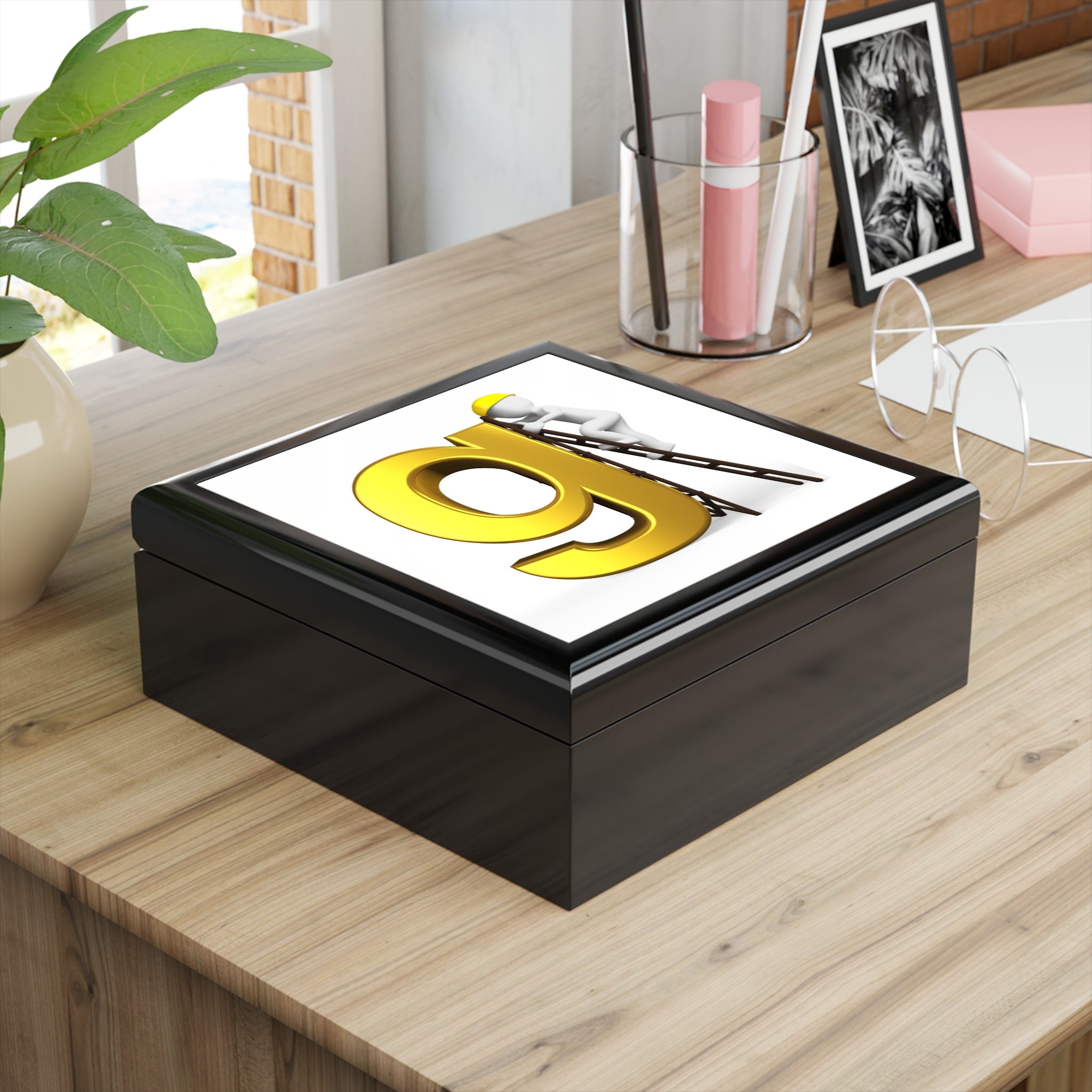 Golden Lowercase g Illustration Jewelry Box | Letter G Keepsake
