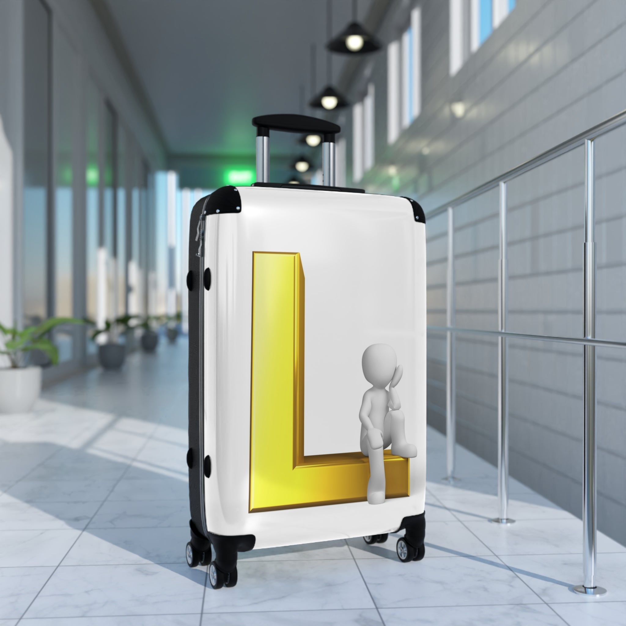 Gold Letter L with Sitting Figure Suitcase | Personalized Initial L Luggage