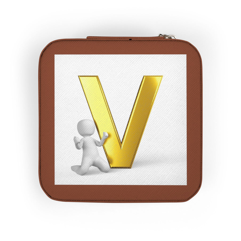 Gold Letter V Monogram Jewelry Travel Case | Compact Square Organizer