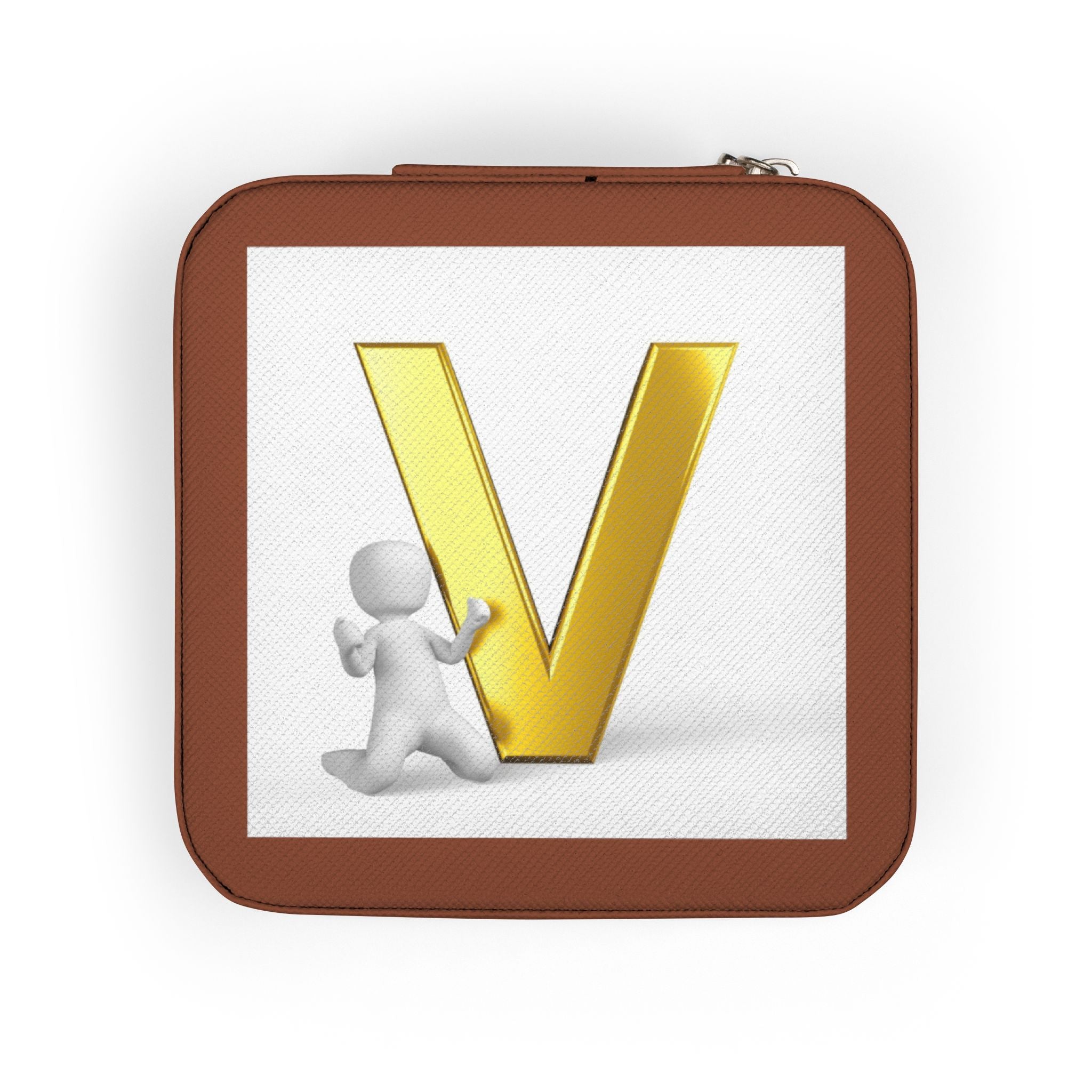 Gold Letter V Monogram Jewelry Travel Case | Compact Square Organizer