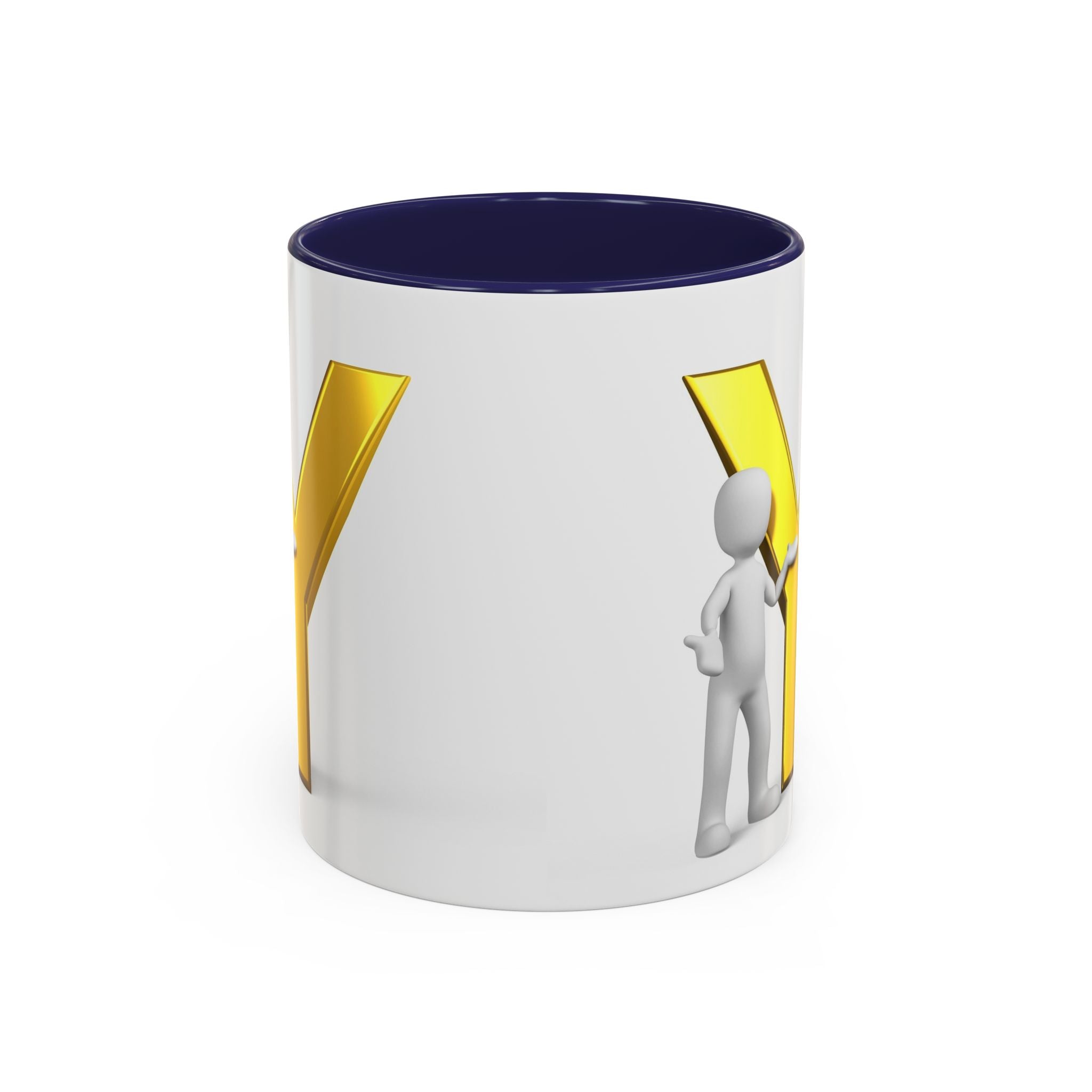 Tasse à café avec lettre Y dorée et personnage | Anse et intérieur contrastés