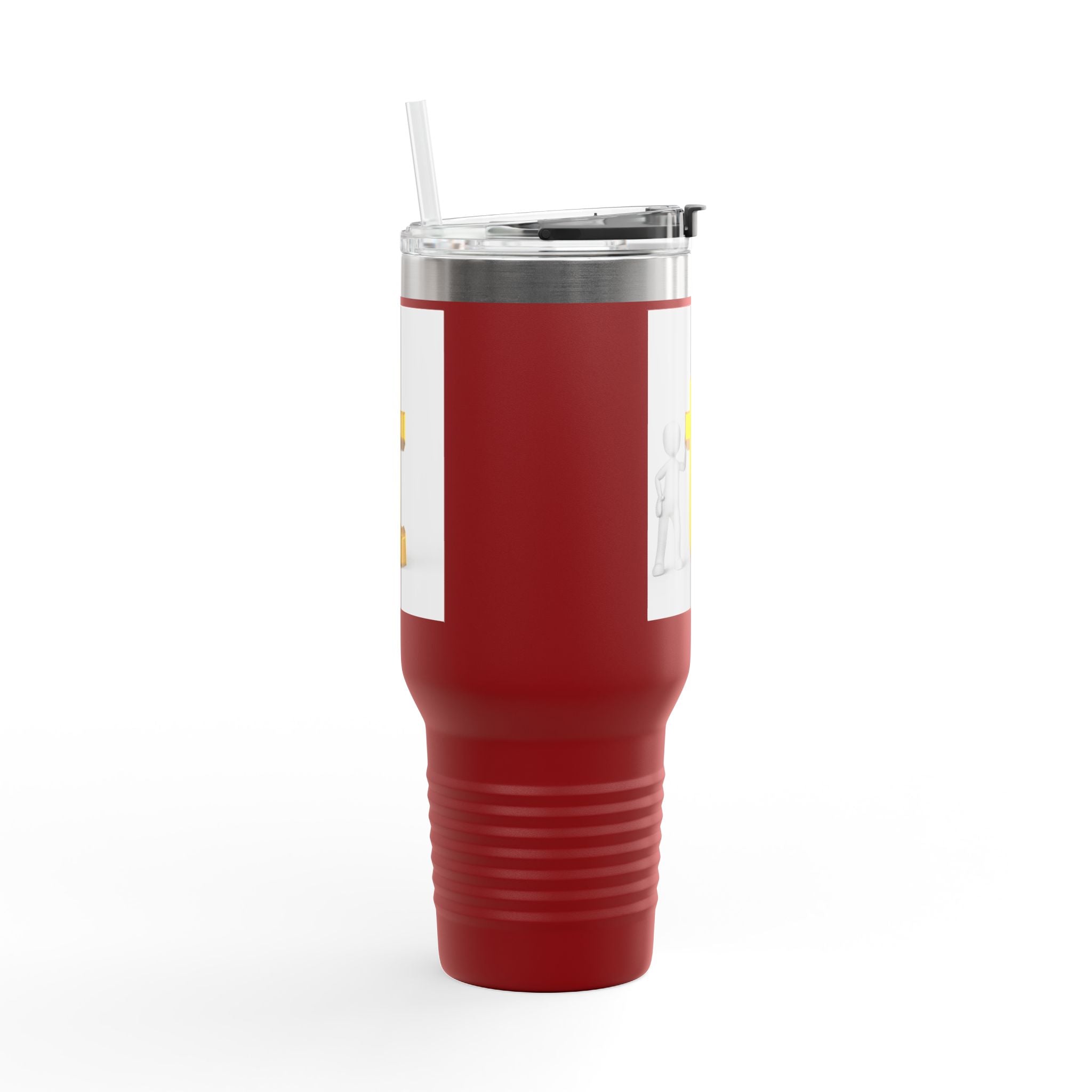 Gobelet de voyage isotherme de 40 oz avec bonhomme allumette en 3D et lettre T dorée | Grand gobelet
