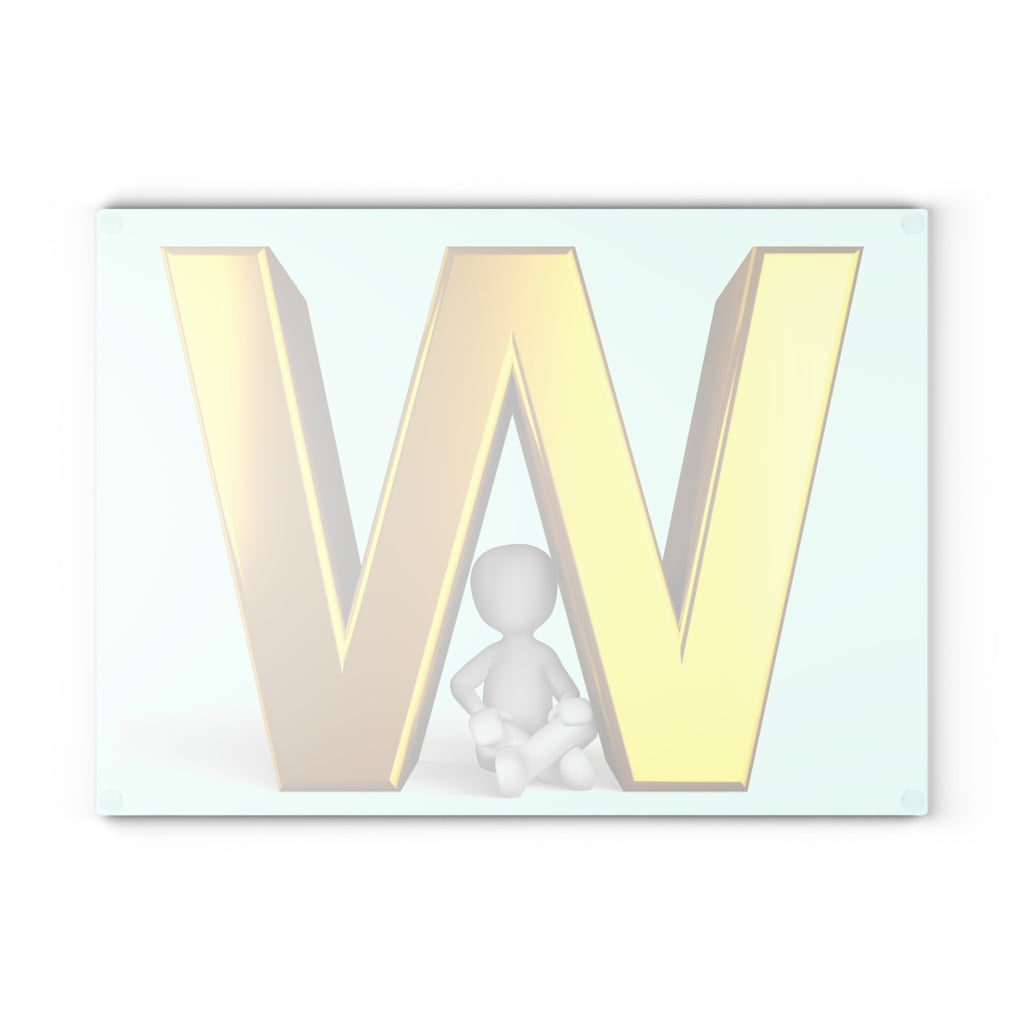 Gold Letter W with Sitting Figure Glass Cutting Board | Monogram Kitchen Decor