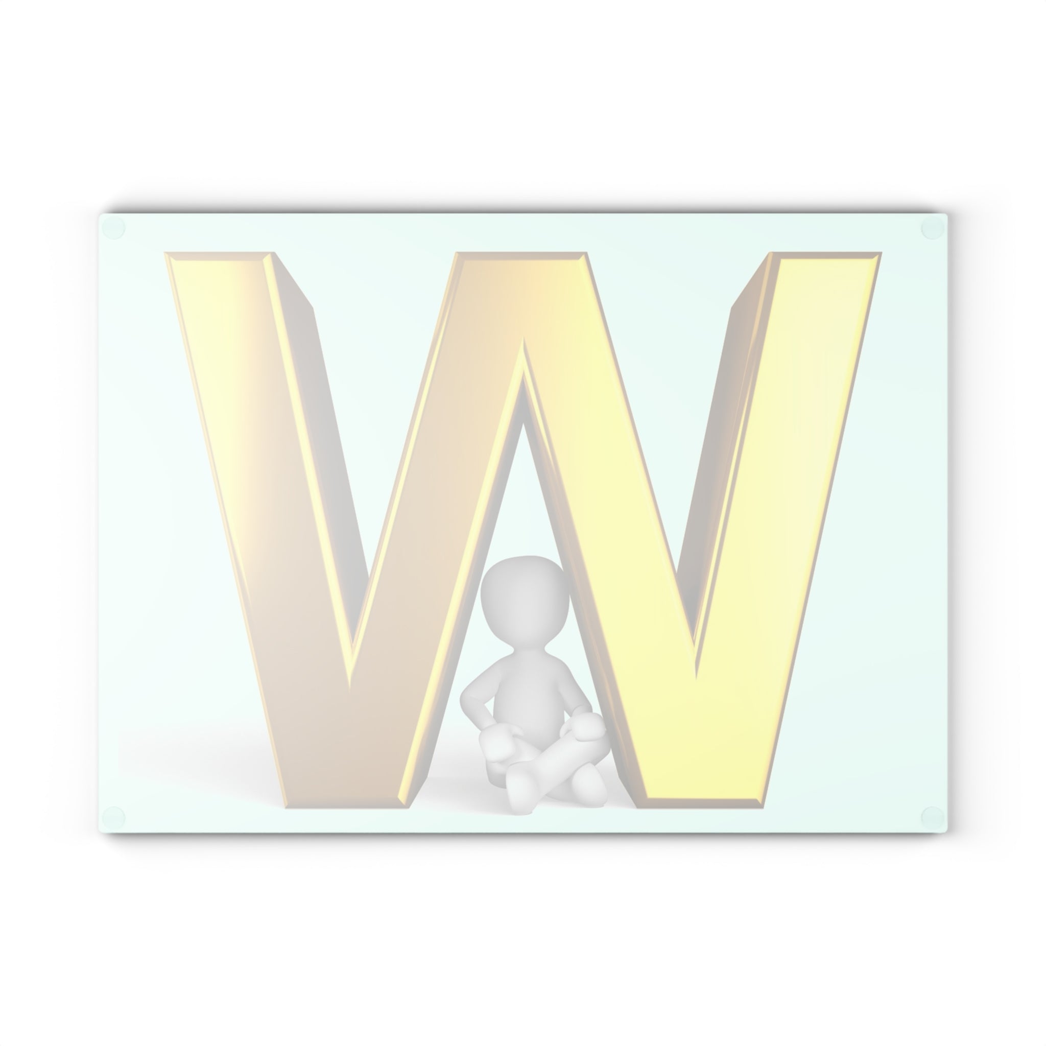 Gold Letter W with Sitting Figure Glass Cutting Board | Monogram Kitchen Decor