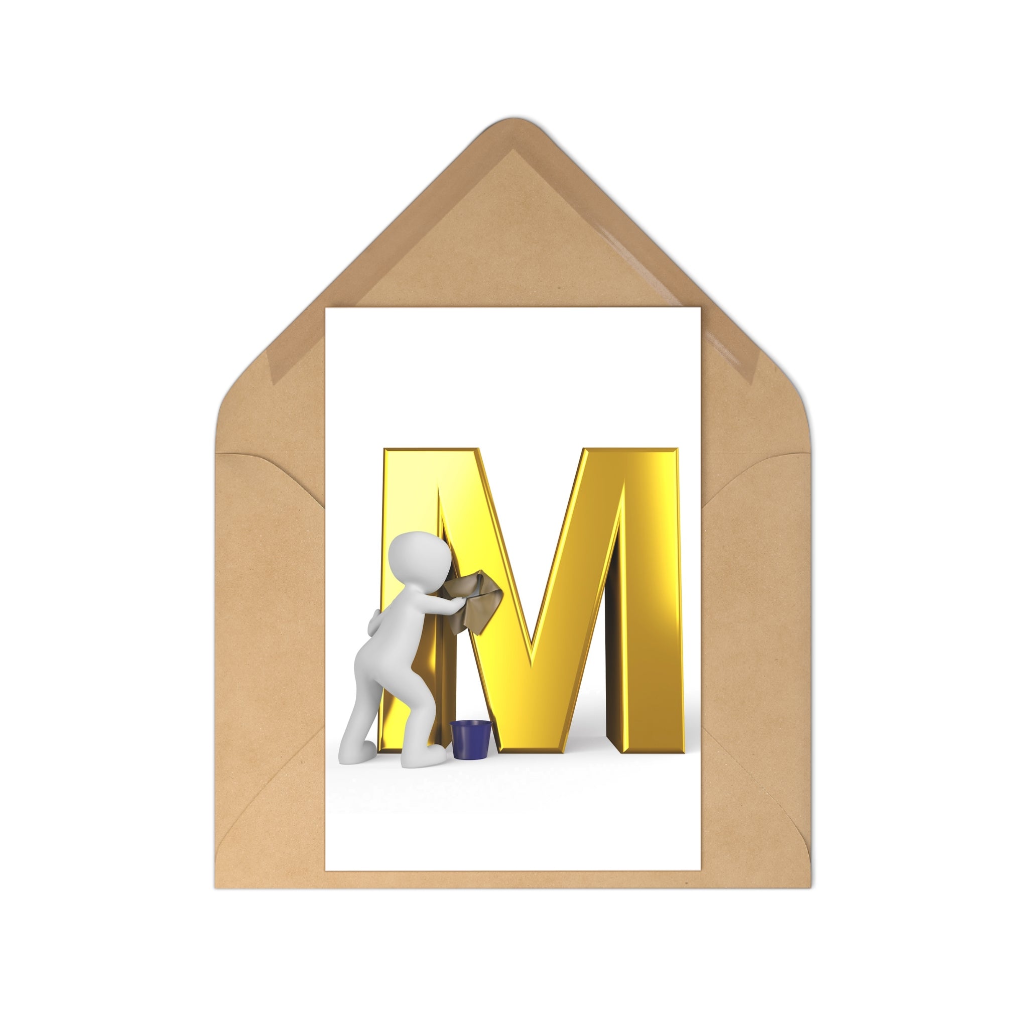 3D Person Painting Gold Letter M Postcards (7 pcs)