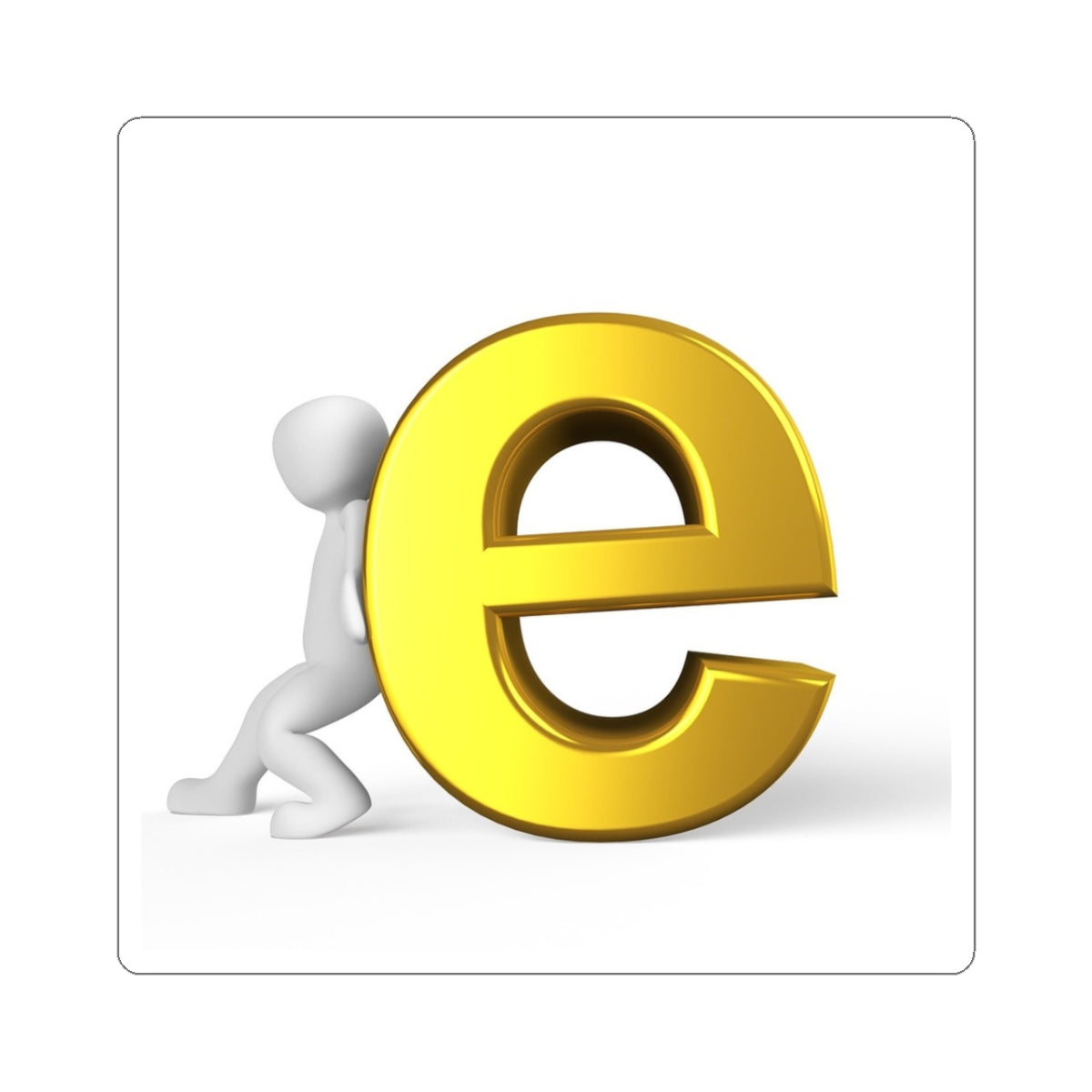 3D Gold Letter E with Figure Kiss-Cut Stickers | Laptop Decal, Alphabet Lettering
