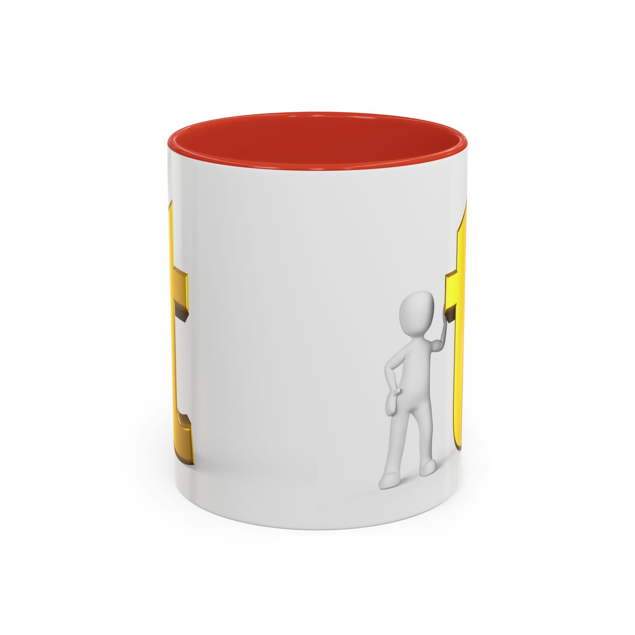 3D Stick Figure with Gold Letter T Mug | Accent Coffee Mug