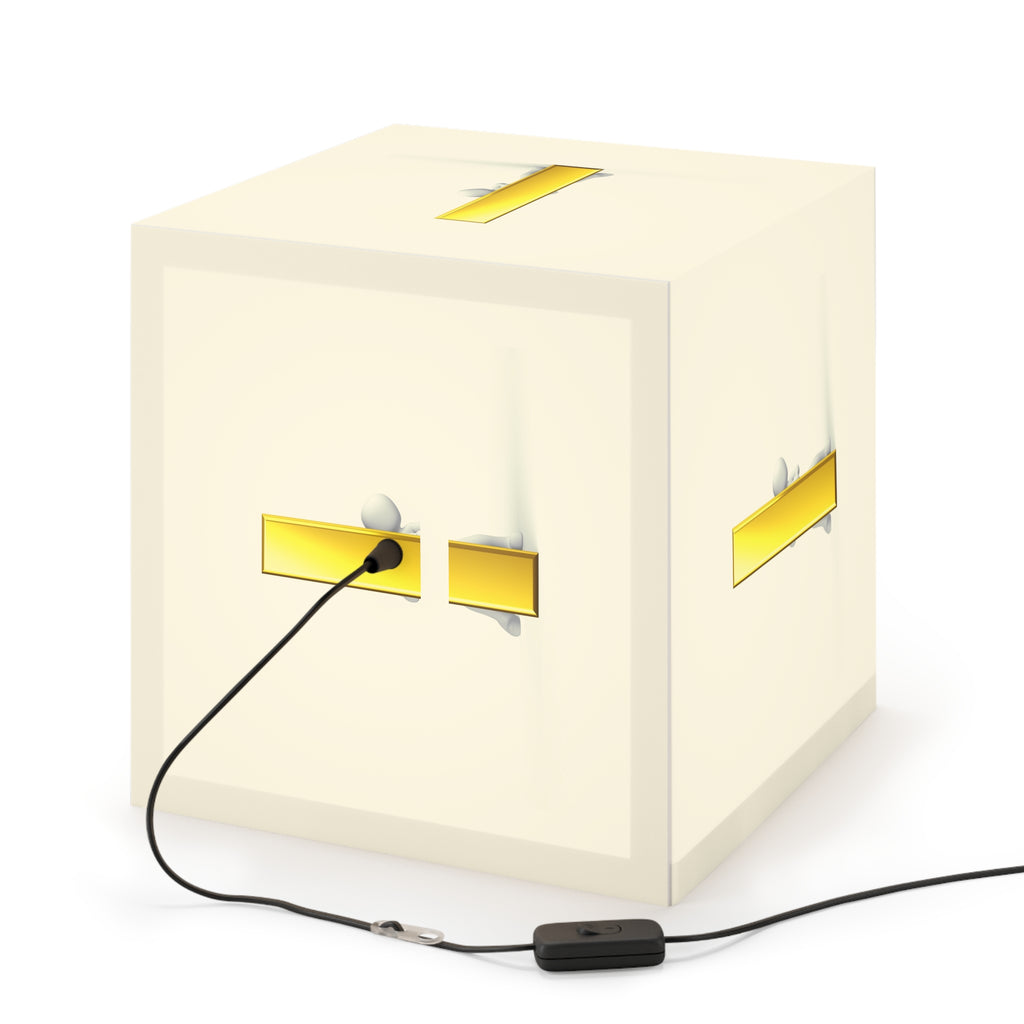 Tiny Figure Peeking Through Gold Letter i Light Cube Lamp | Modern Minimalist Night Light