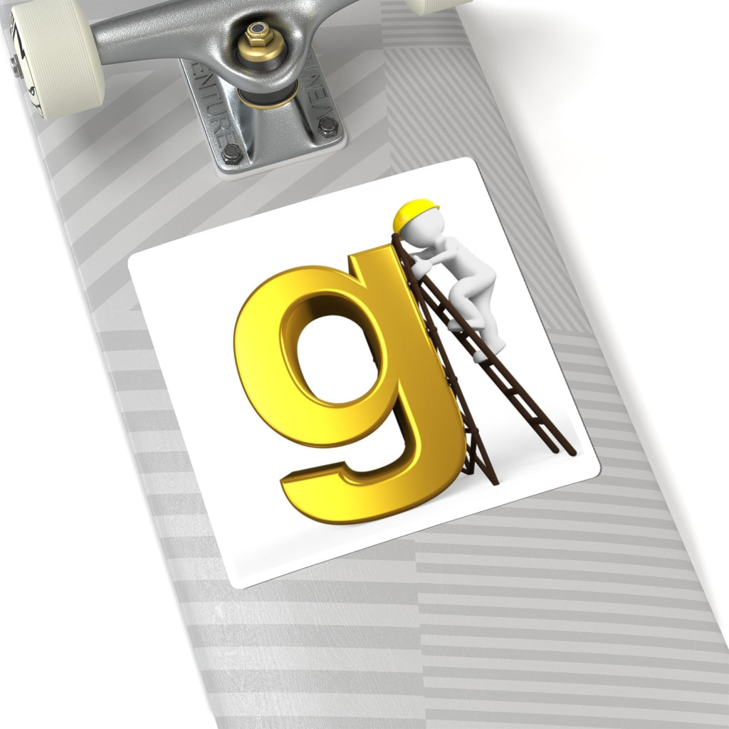 Yellow 3D Letter G with Worker Sticker | Kiss-Cut Sticker
