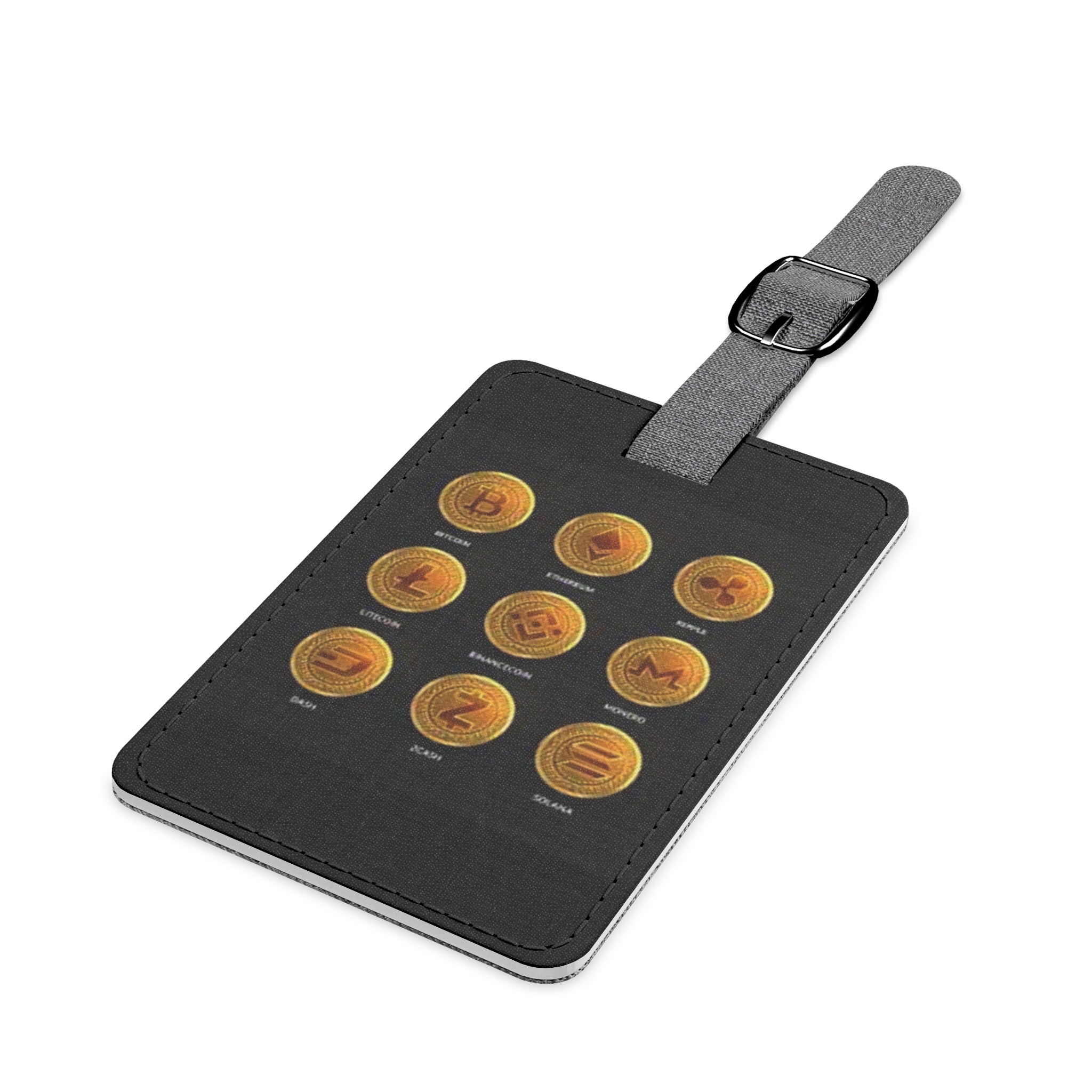 Golden Cryptocurrencies Luggage Tag | Rectangle Saffiano Polyester