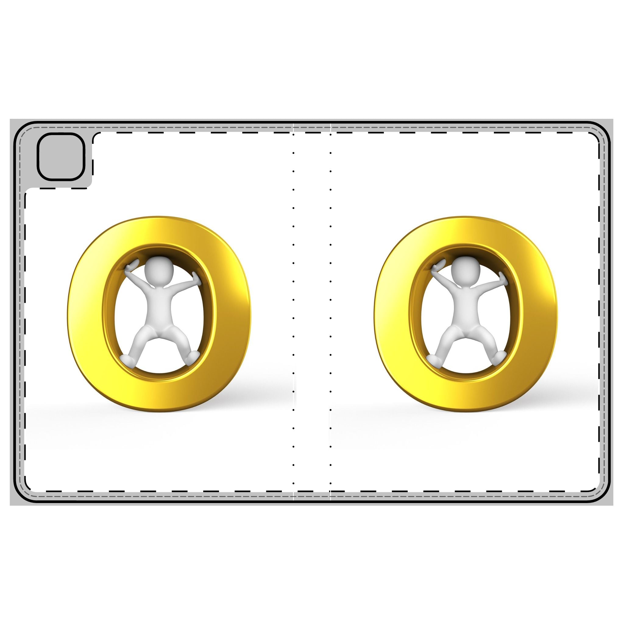 Étui Portefeuille pour Tablette Lettre O Dorée | Design Minimaliste 3D de Personnages
