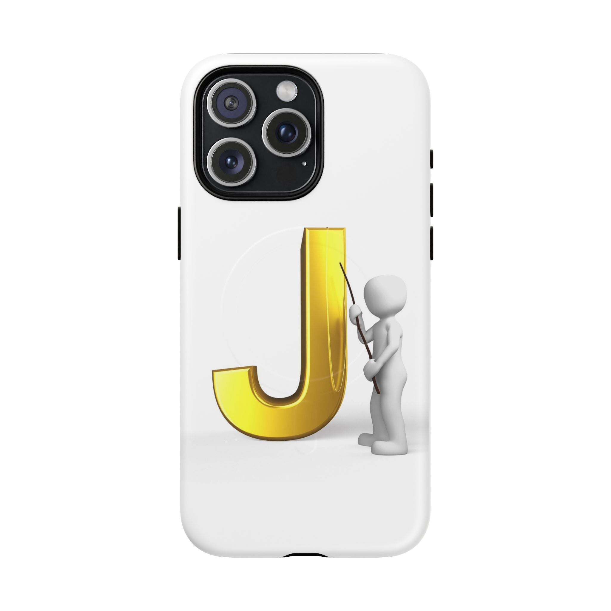 Coque de téléphone aimantée résistante dorée avec lettre J et figure de peintre