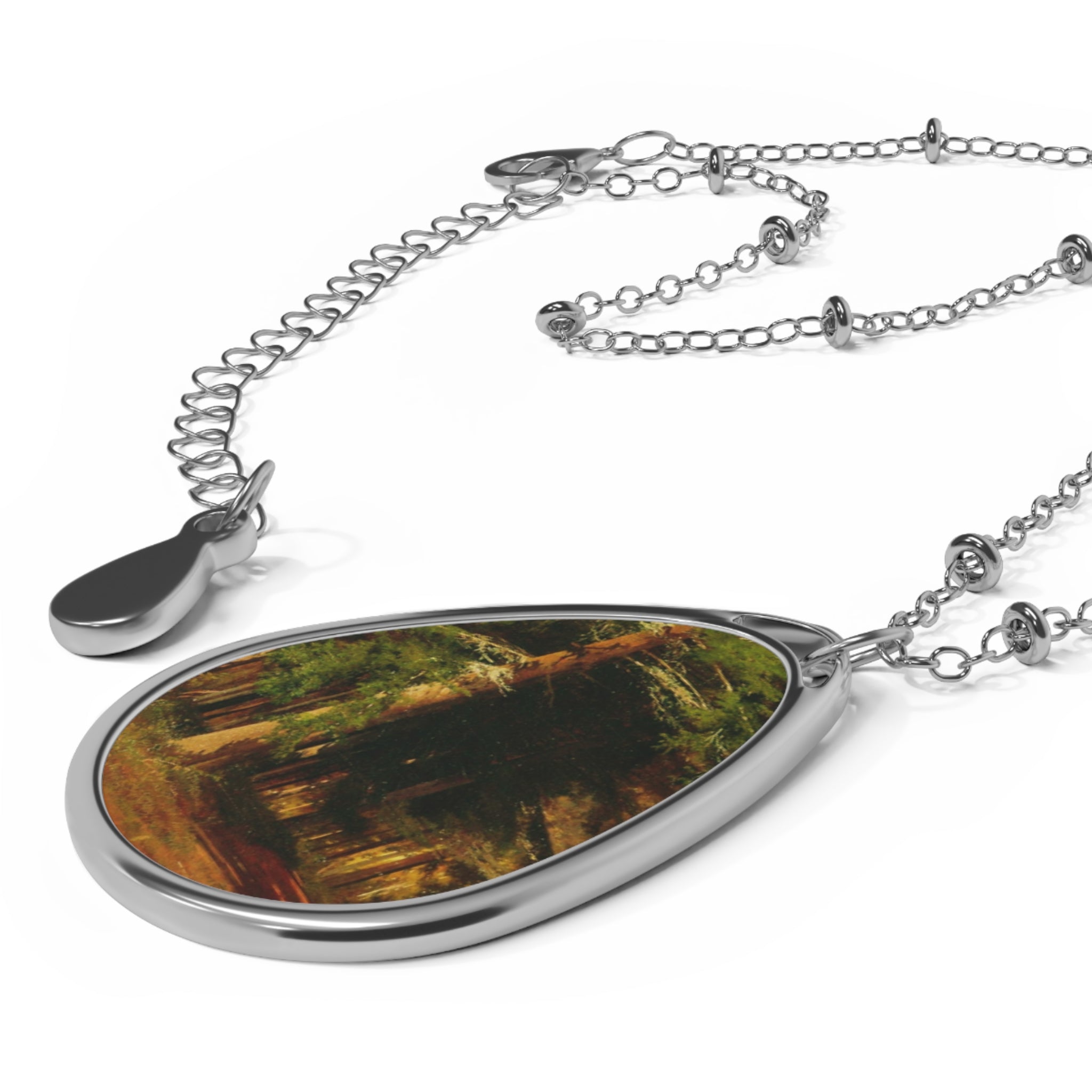 Oval Pendant Necklace — Forest Landscape Teardrop Locket