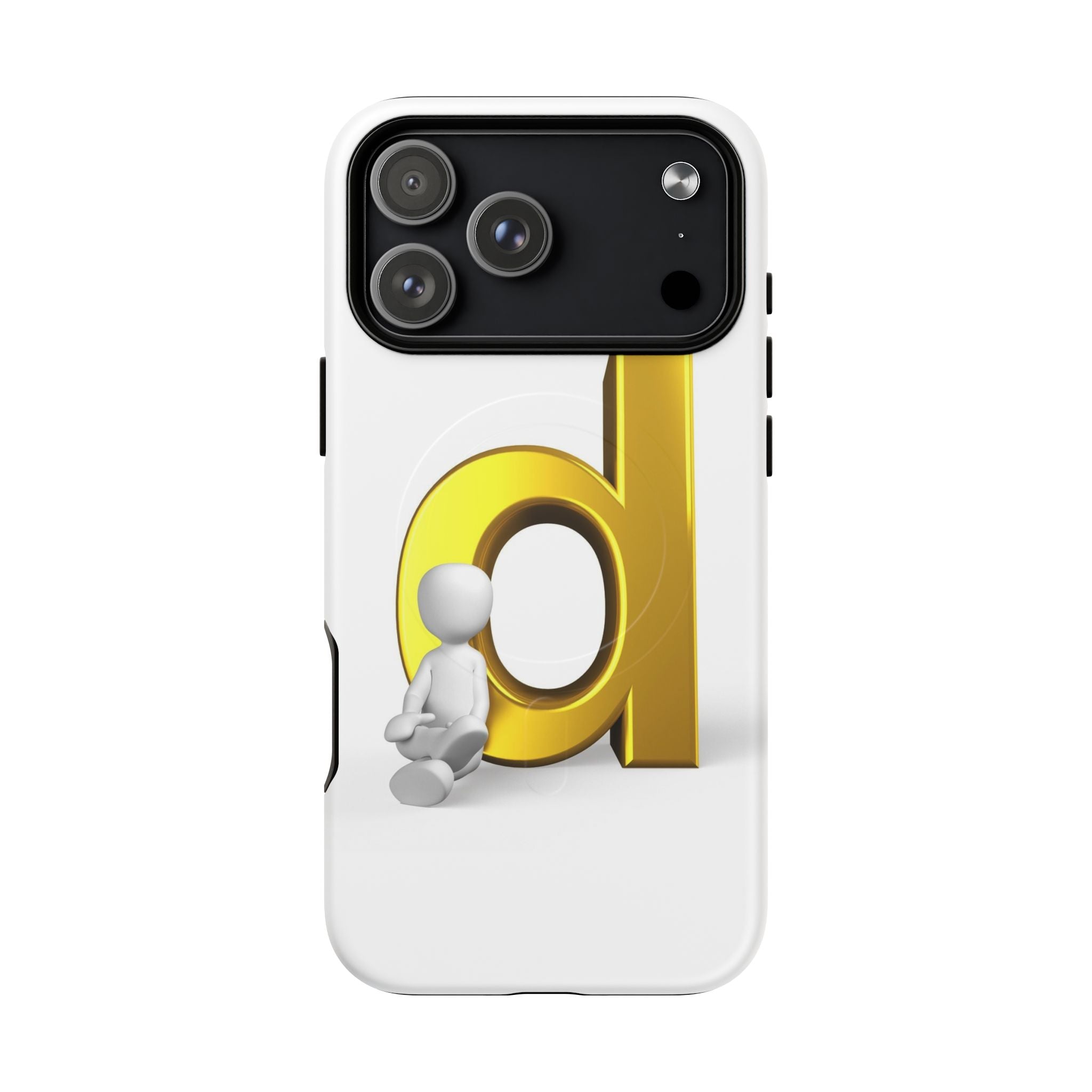 Coque de téléphone Lettre D dorée avec personnage assis | Coque magnétique