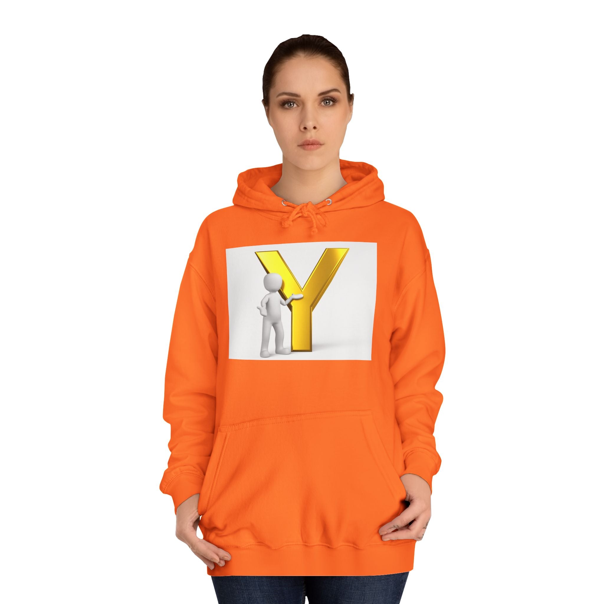 3D Gold Letter Y with Figure Hoodie | Initial Monogram Sweatshirt