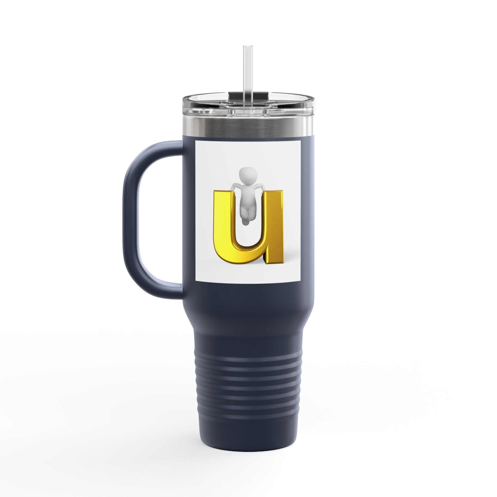 3D Gold Letter U with Figure Insulated Travel Mug | 40oz Tumbler